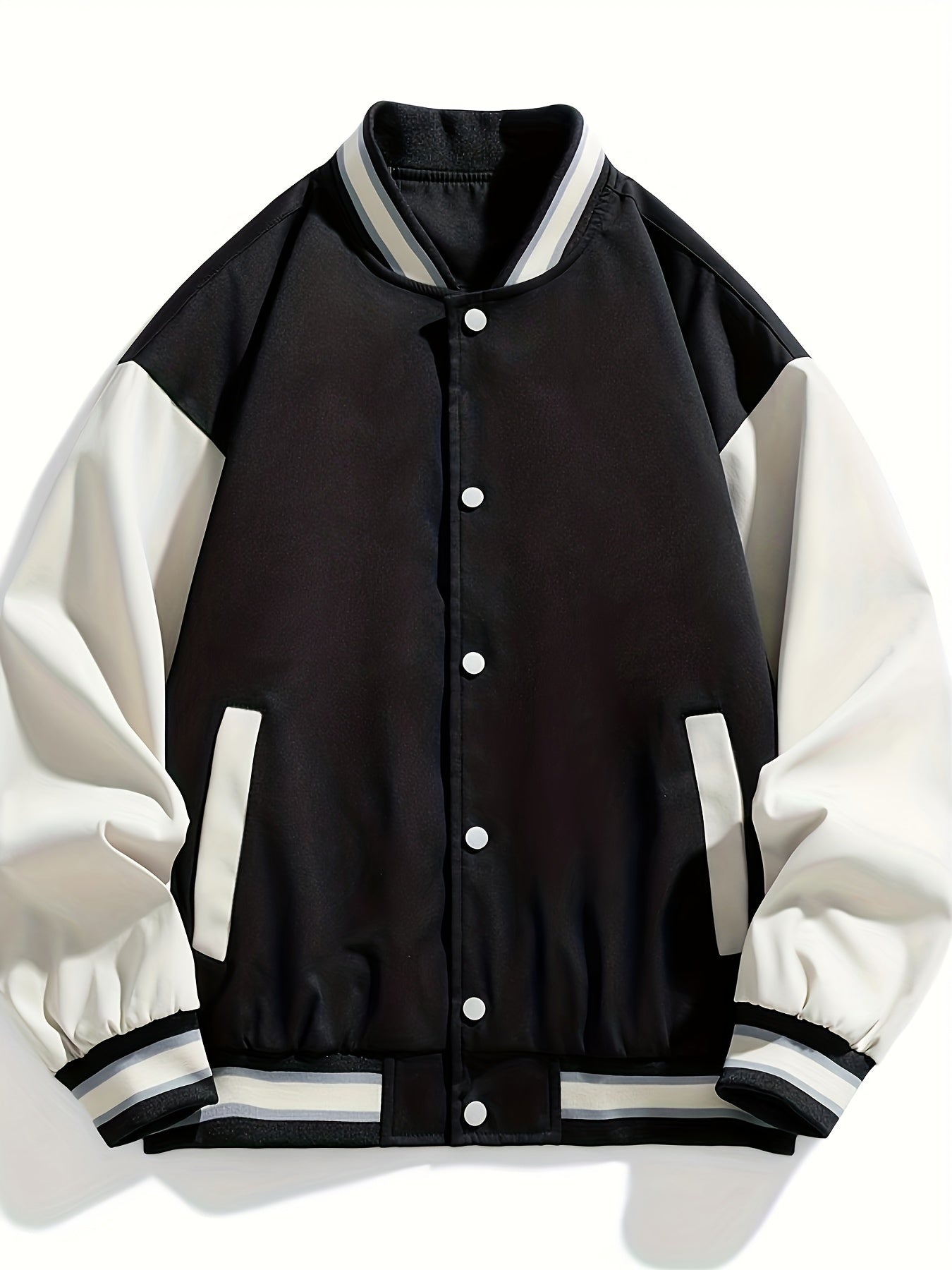 gbolsos Men's Autumn Winter Baseball Jacket Contrast Color Raglan Band Collar Jacket For Males, Men's Clothing, Plus Size