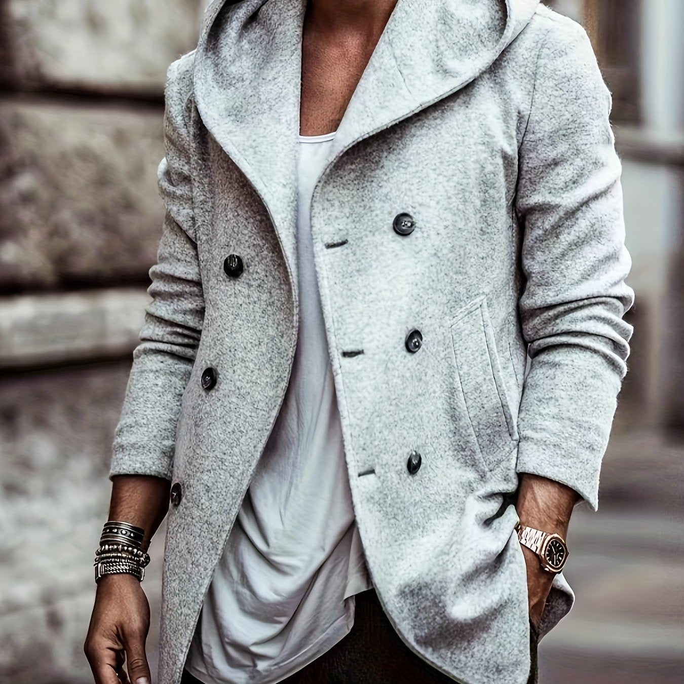 gbolsos Cotton Blend Men's Trendy Retro Hooded Long Sleeve Coat Windbreaker Stylish Long Overcoat For Autumn Winter