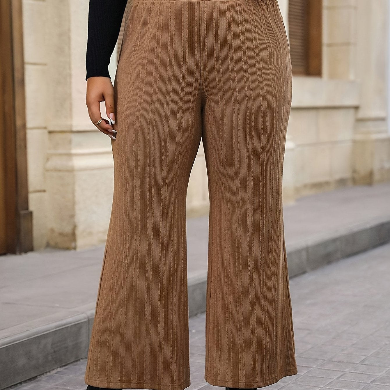 Plus Size Solid Flare Leg Pants, Casual High Waist Pants, Women's Plus Size Clothing