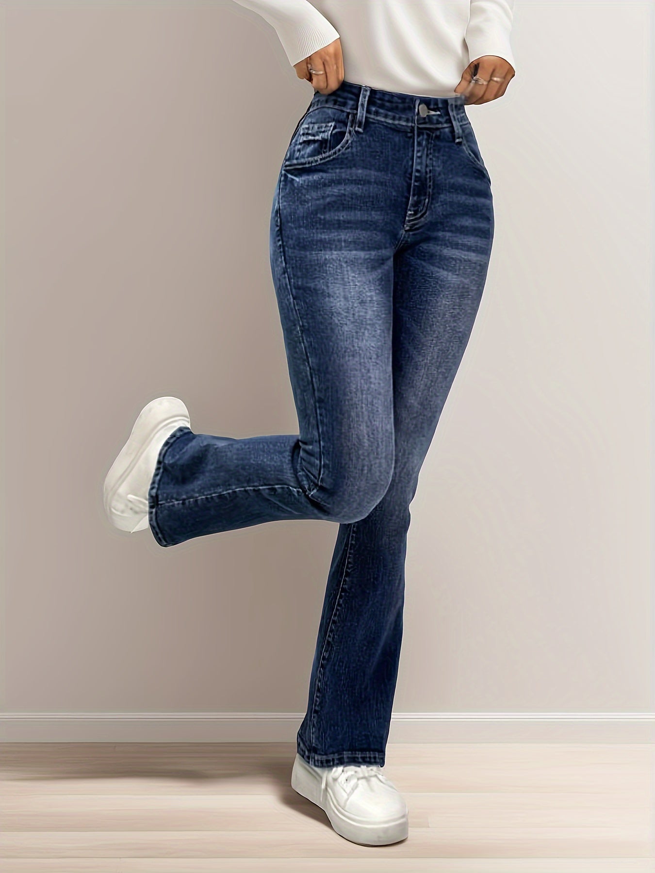 Fleece Liner Washed Bootcut Jeans, Slant Pockets High Stretch Denim Pants, Women's Denim Jeans & Clothing
