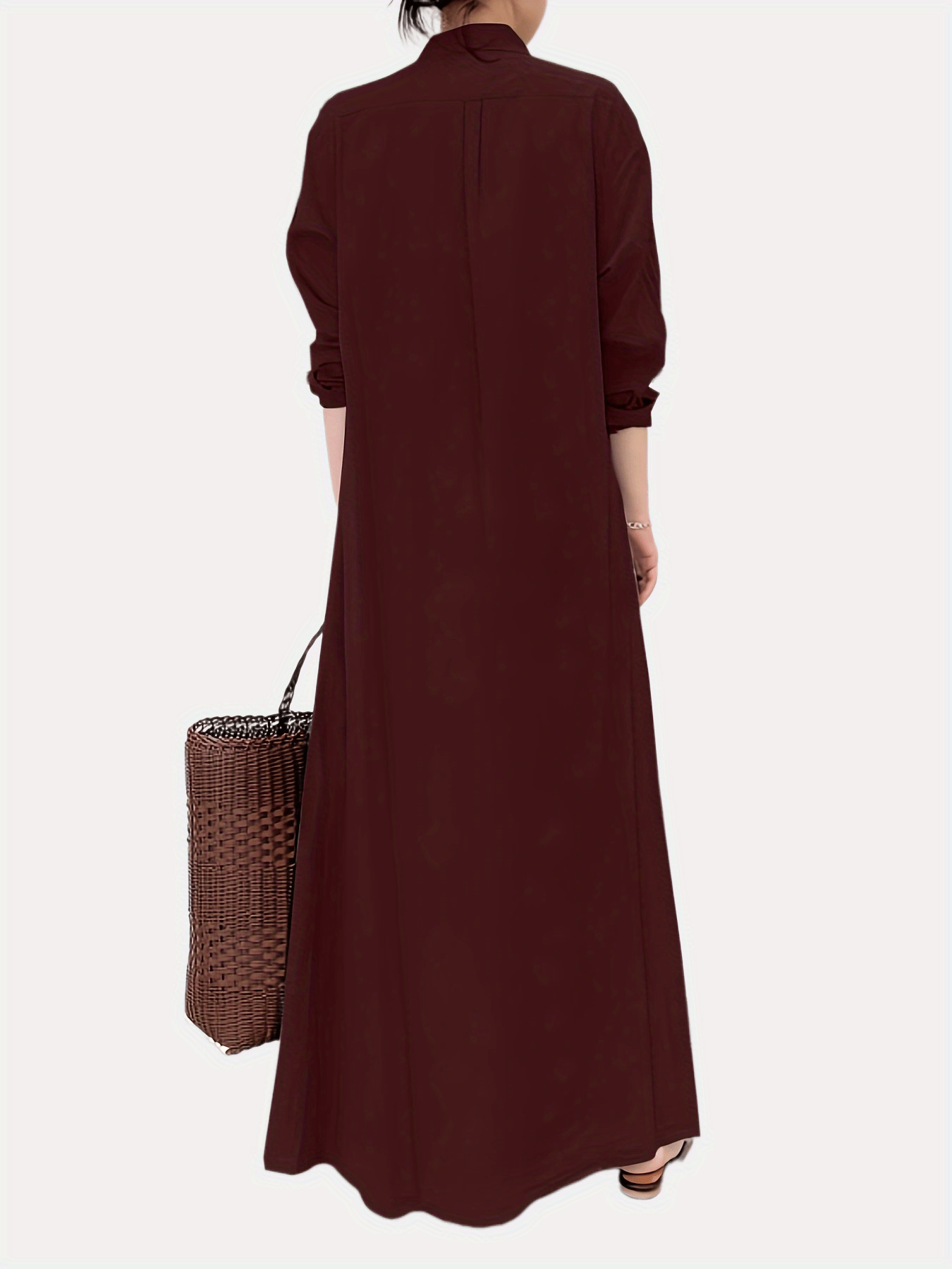gbolsos Button Front Kaftan Dress, Casual Solid Long Sleeve Maxi Dress, Women's Clothing