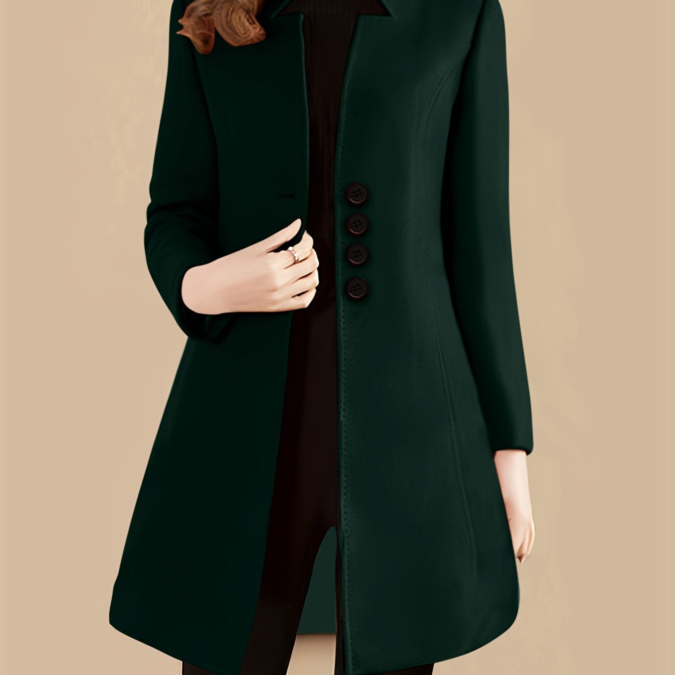 gbolsos Single Breasted Solid Coat, Elegant Long Sleeve Versatile Outerwear, Women's Clothing