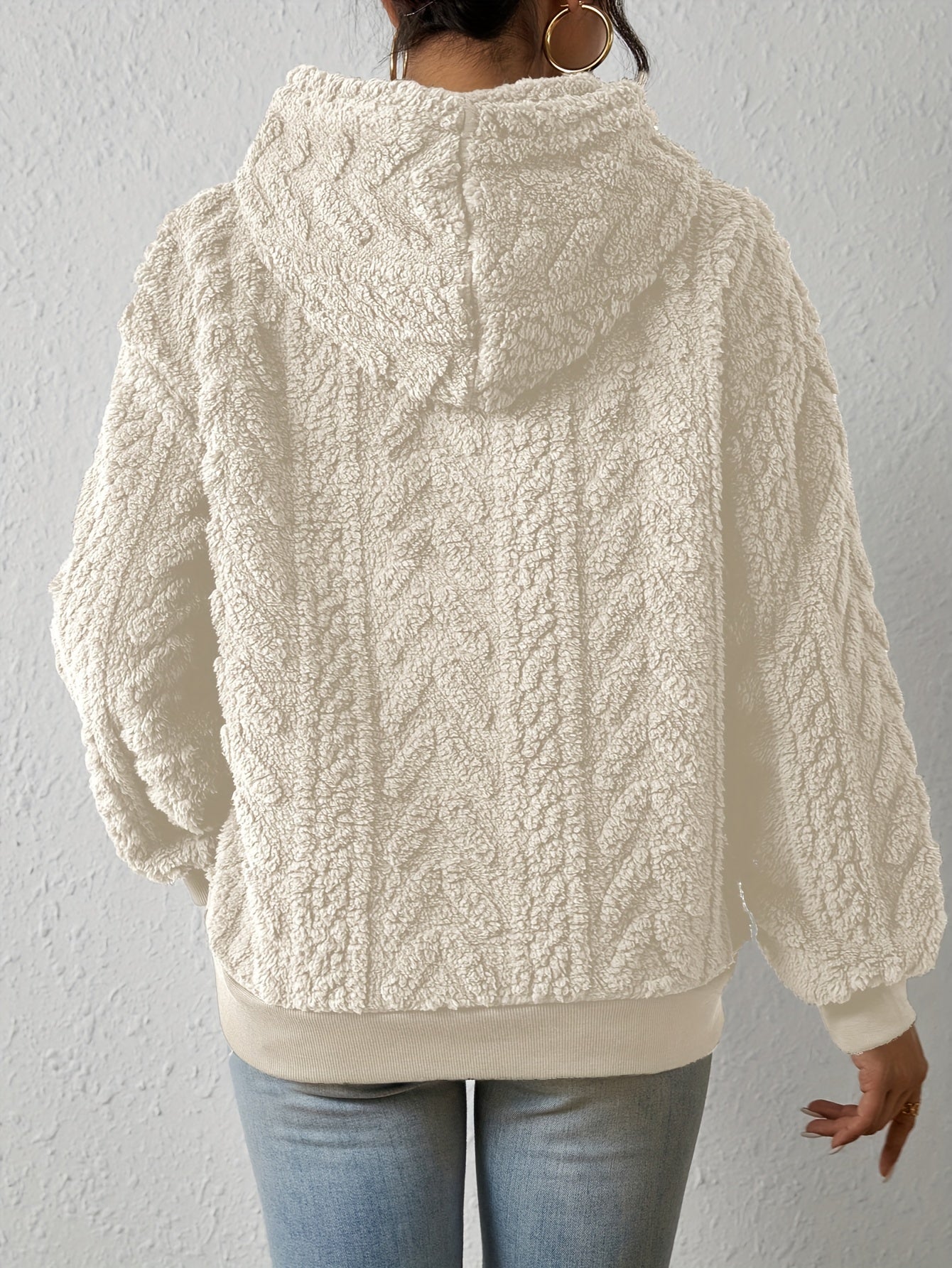 Textured Hoodie Plush Sweatshirt, Casual Long Sleeve Drawstring Hoodies Sweatshirt, Women's Clothing