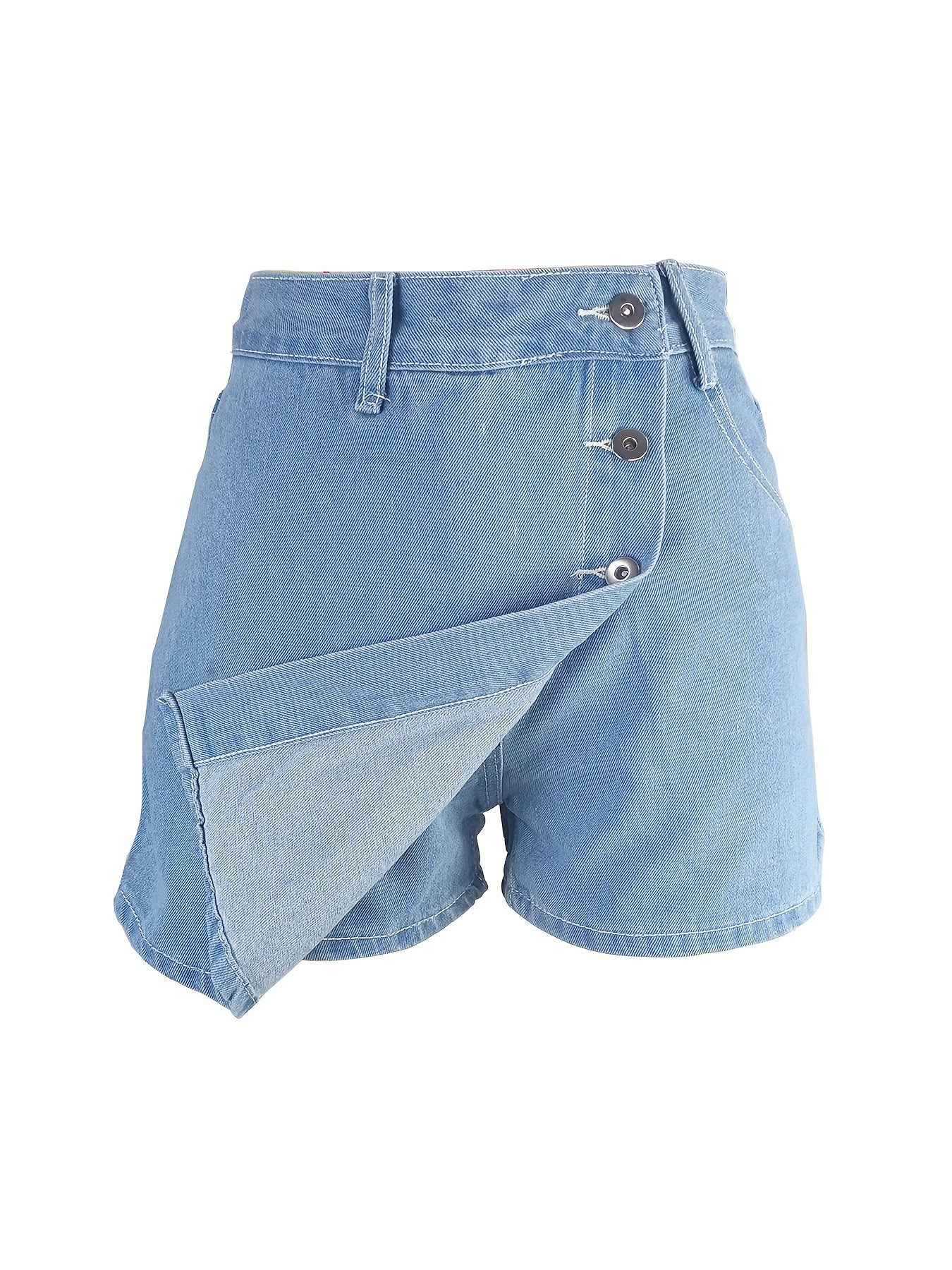 gbolsosBlue High Waist Short Denim Pants, High Rise Layer Single-Breasted Button Slim Fit Asymmetrical Short Denim Skirt Shorts, Kpop Y2K Style, Women's Denim Clothing