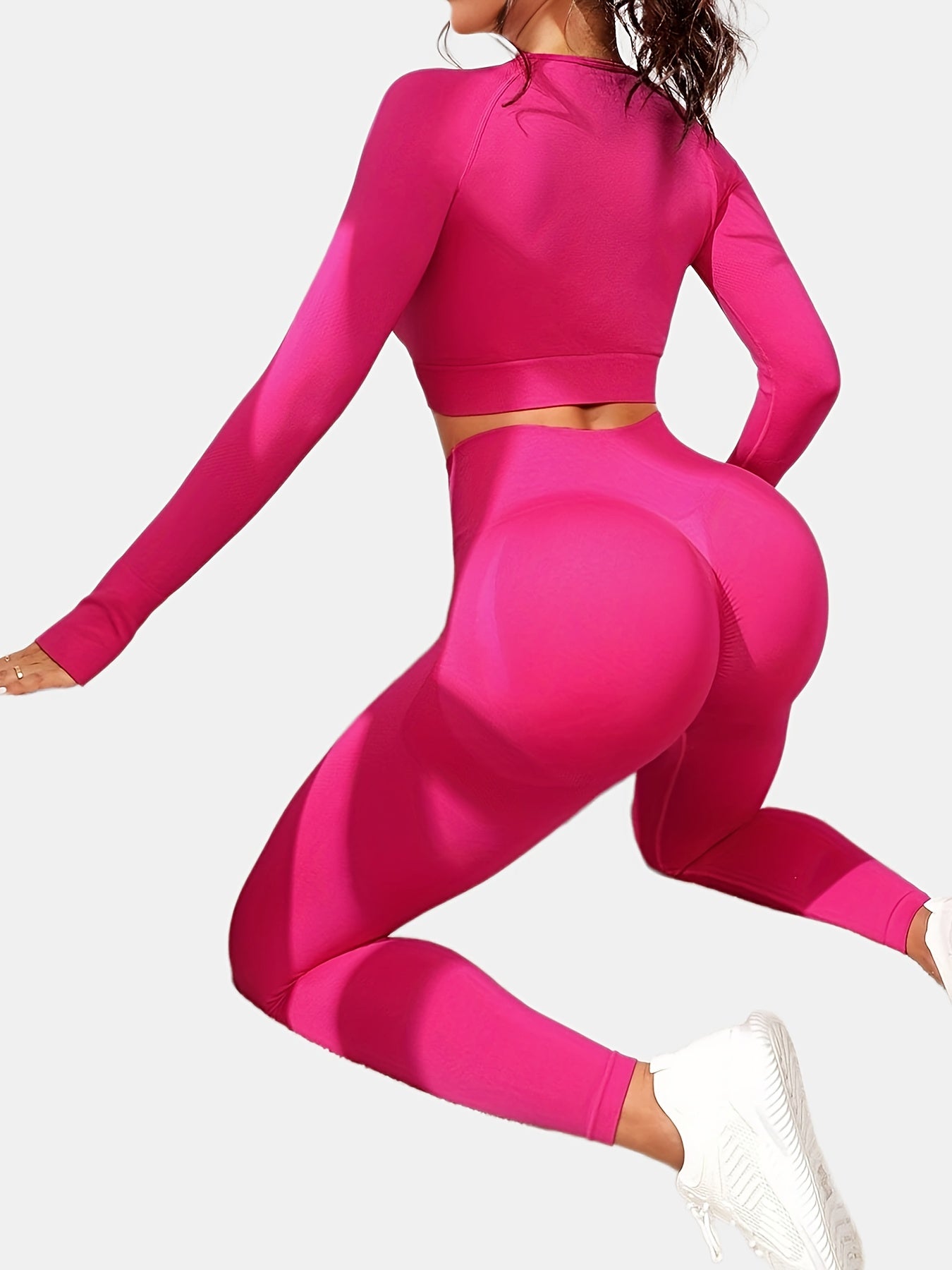 gbolsos Women's Yoga Sports Suits, Seamless Stretchy Fitness Suits, Long Sleeve Thumb Hole Cropped Top & Slimming Leggings, Women's Activewear