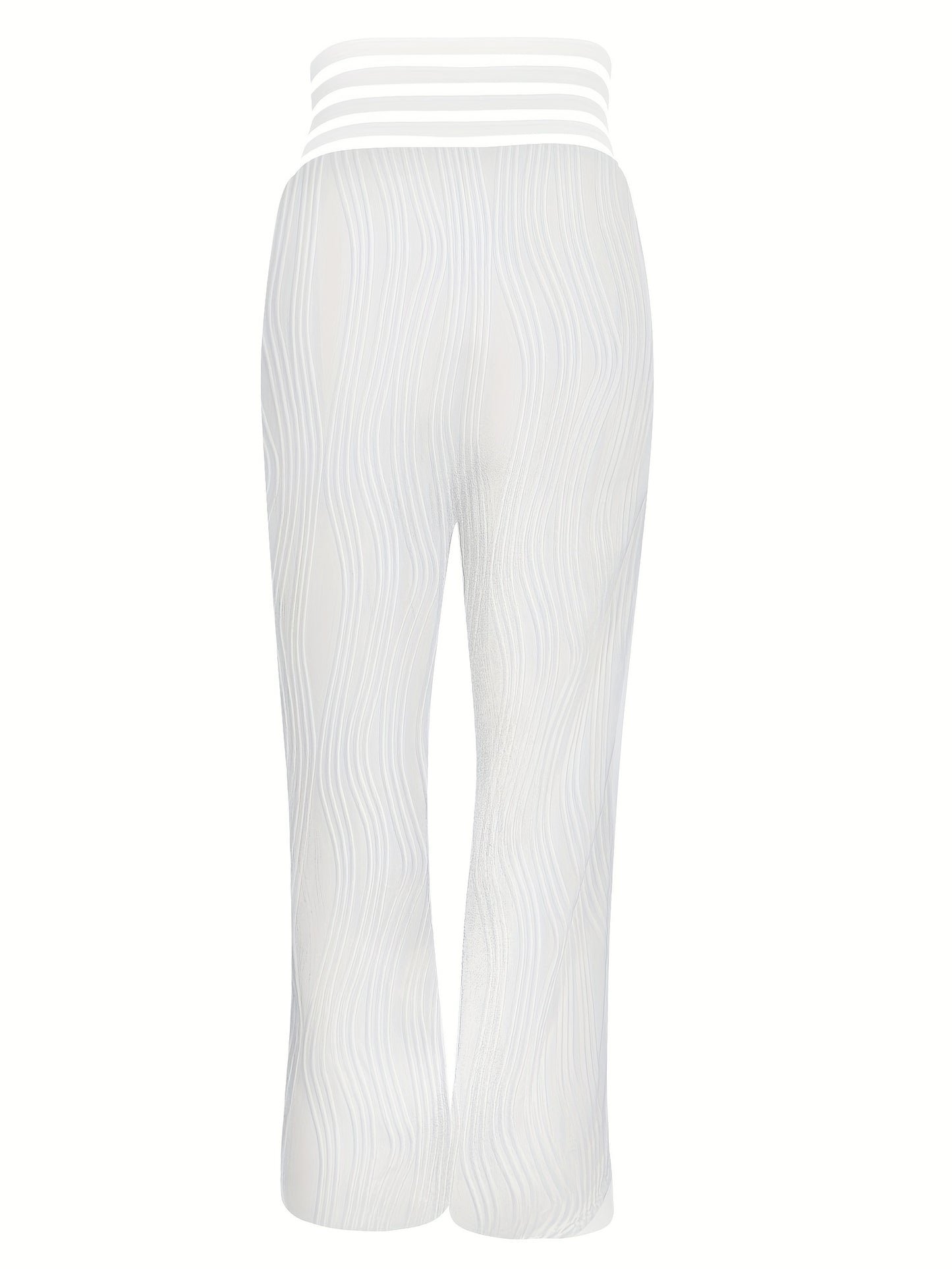 gbolsos Solid Color Cut Out Textured Pants, Casual High Waist Loose Pants, Women's Clothing