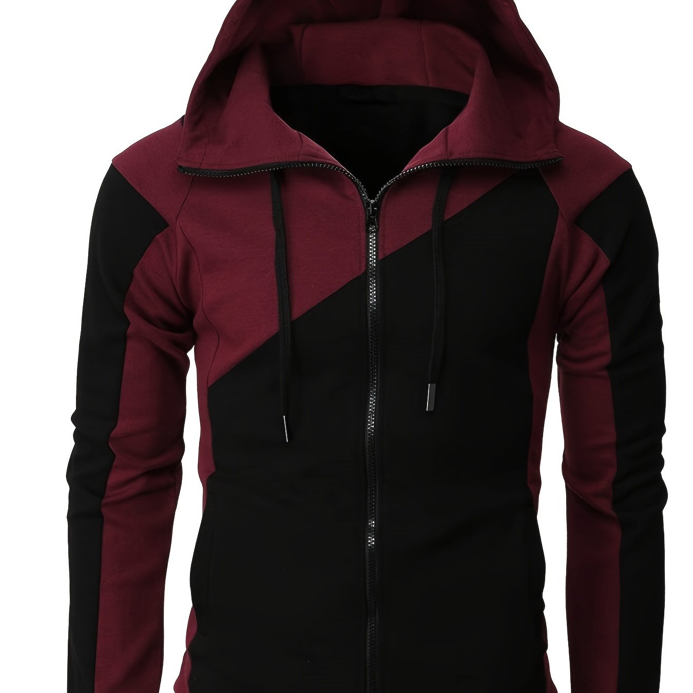 gbolsos Men's Casual Color Block Zip Up Jacket With Hood, Varsity Jackets