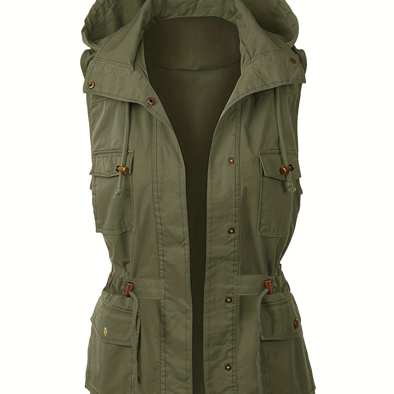 gbolsos Women's Solid Color Sleeveless Drawstring Hooded Jacket, Casual Fall Winter Coat, Women's Clothing