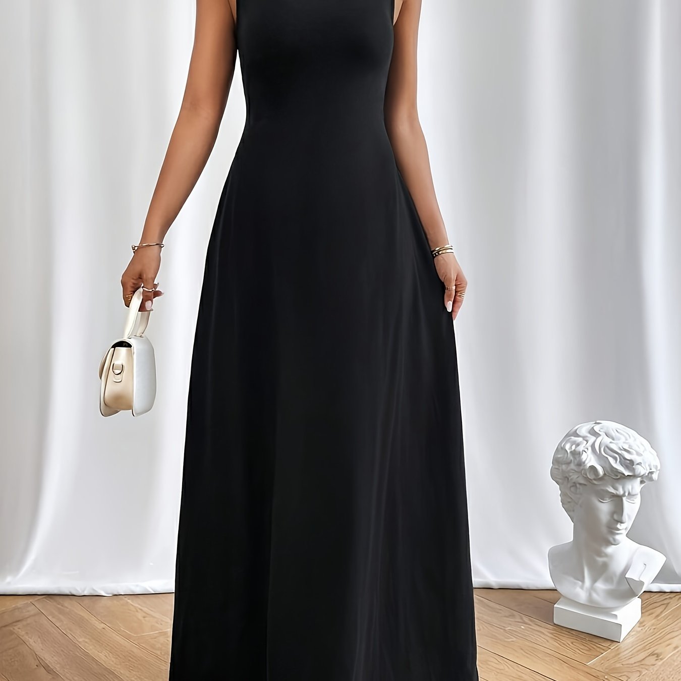 gbolsos Solid Square Neck A-line Tank Dress, Casual Sleeveless Ankle Length Tank Dress, Women's Clothing