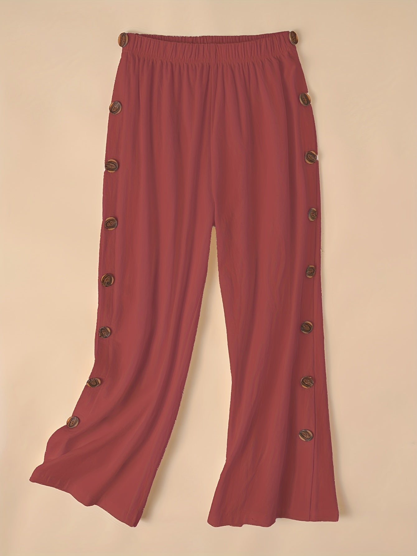gbolsos Side Button Wide Leg Pants, Boho Casual Pants For Spring & Summer, Women's Clothing