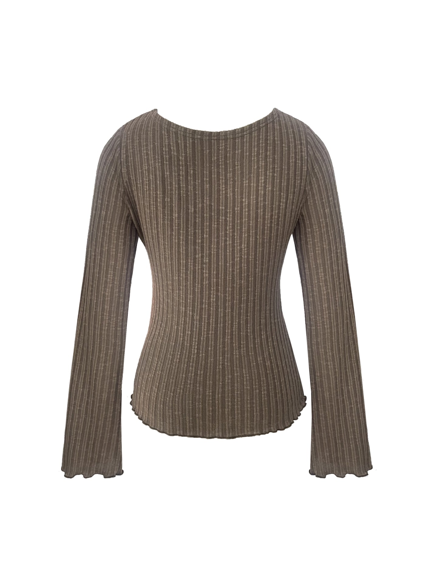 gbolsos Solid Square Neck T-shirt, Y2K Long Sleeve Lettuce Trim Top For Spring & Fall, Women's Clothing
