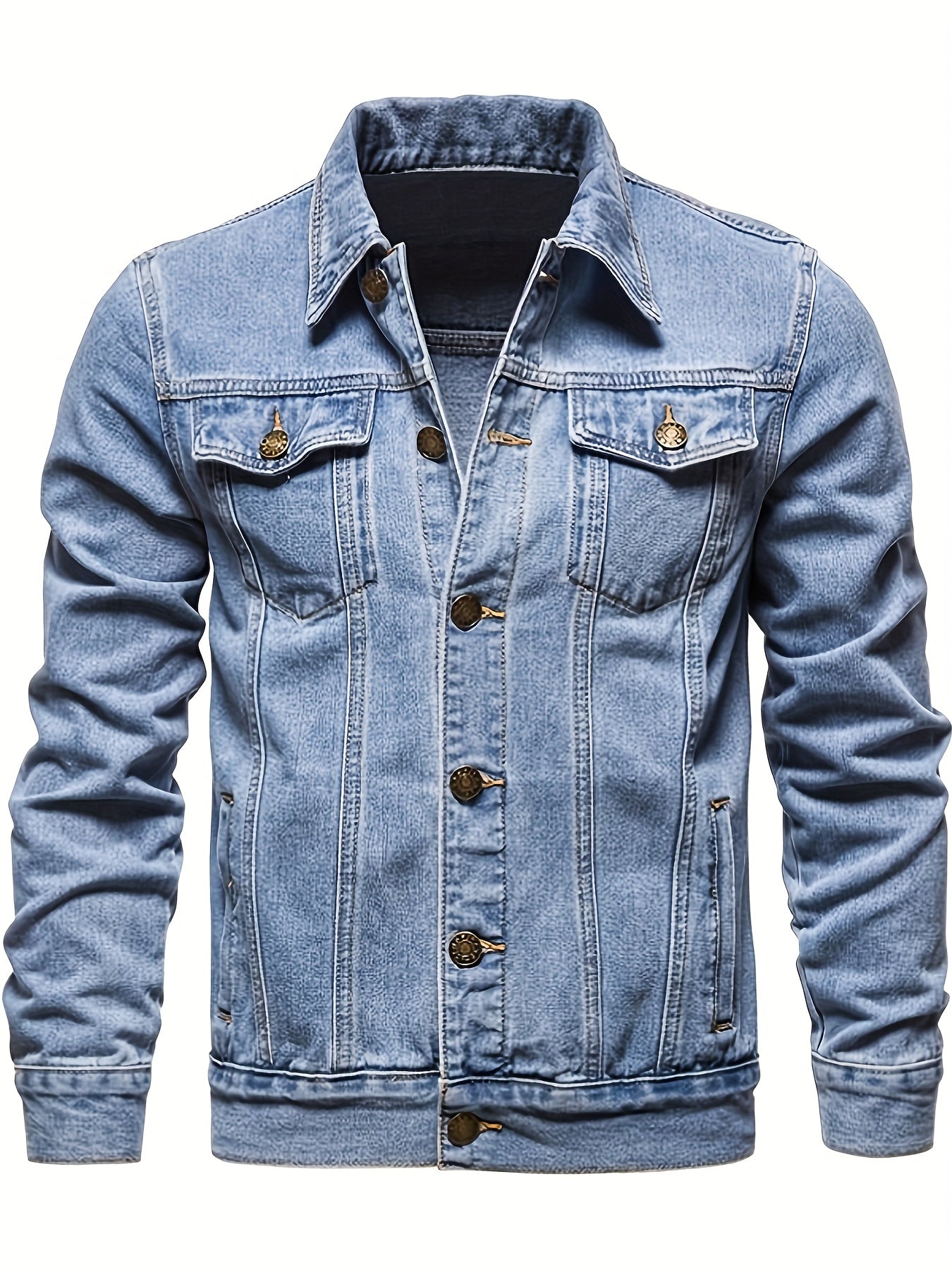 gbolsos Men's Chic Denim Jacket, Street Style Lapel Button Up Multi Pocket Jacket Coat