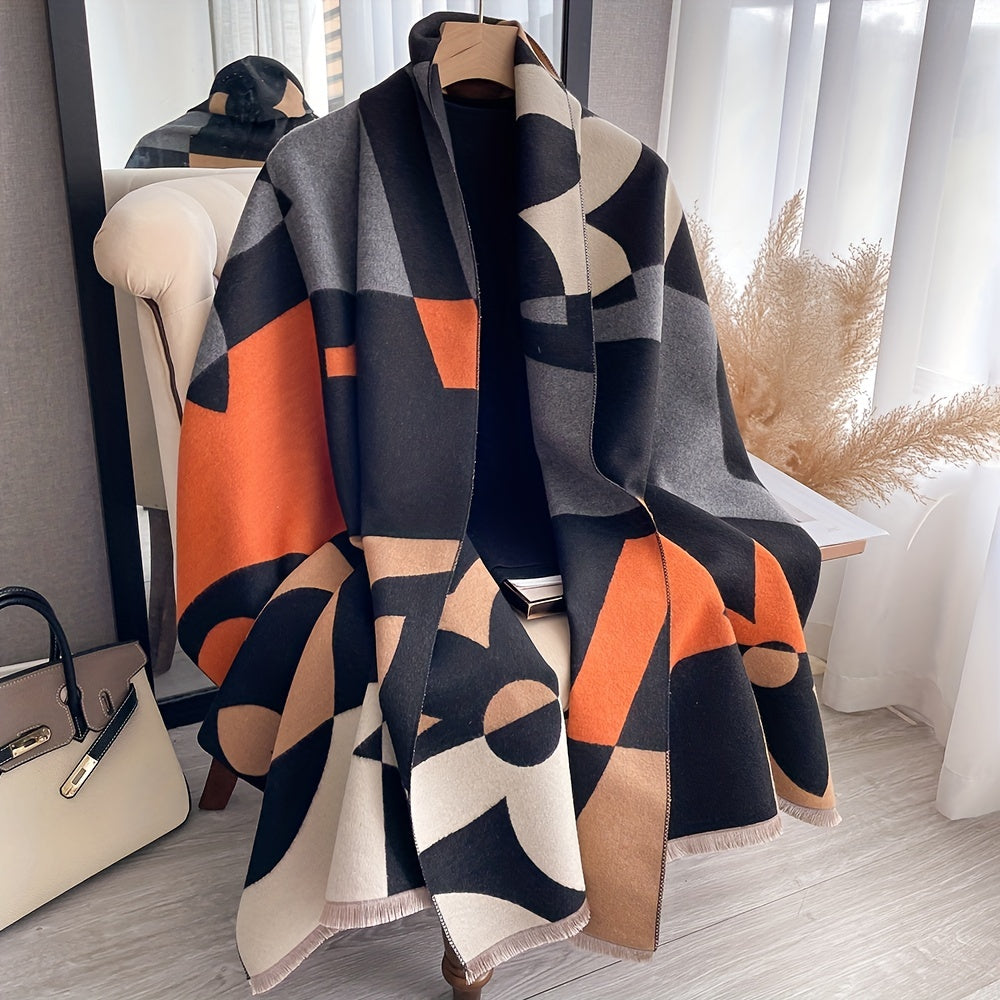 gbolsos Stylish Jacquard Fringe Scarf Elegant Imitation Cashmere Warm Wrap Shawl Autumn Winter Thick Coldproof Unisex Scarf