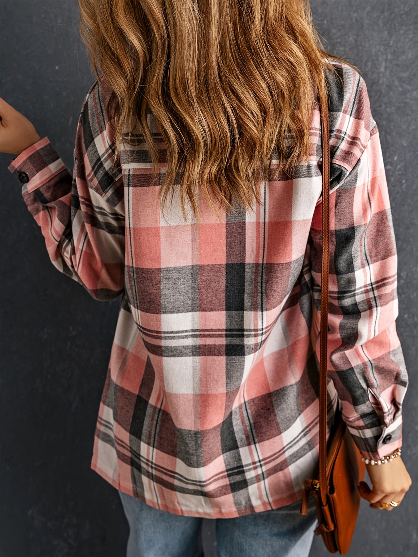 gbolsos Plaid Pattern Button Front Shirt, Vintage Long Sleeve Lapel Shirt, Women's Clothing