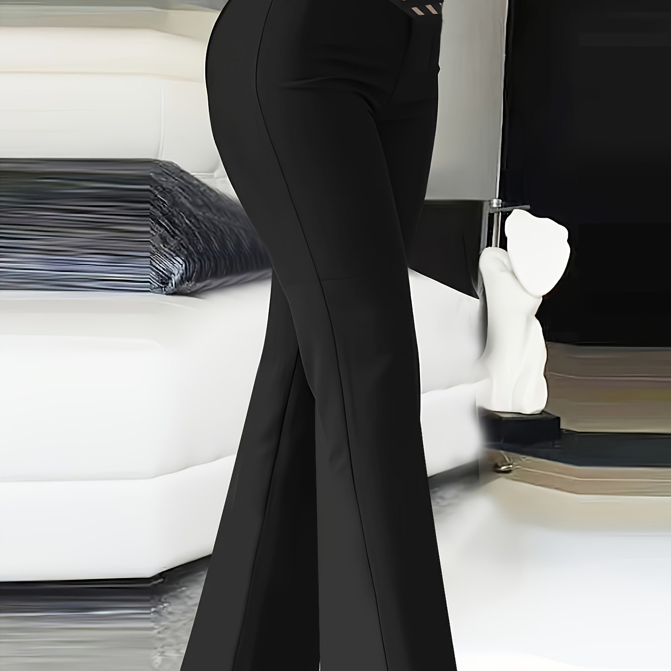 gbolsos Solid Color Bootcut Pants, Elegant High Waist Pants, Women's Clothing