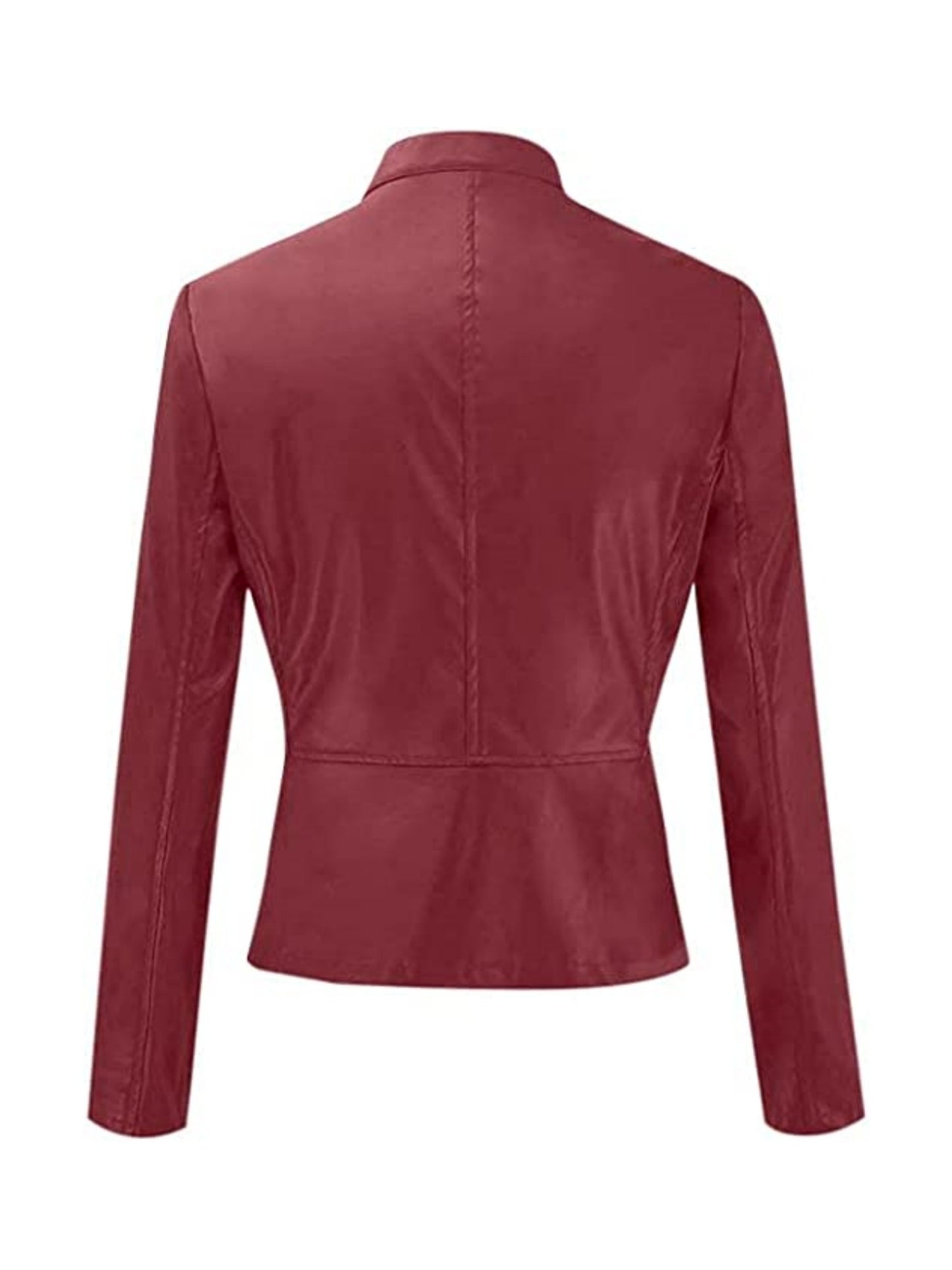 gbolsos Solid Zipper Front Faux Leather Crop Jacket, Casual Long Sleeve Lightweight Jacket For Fall & Spring, Women's Clothing