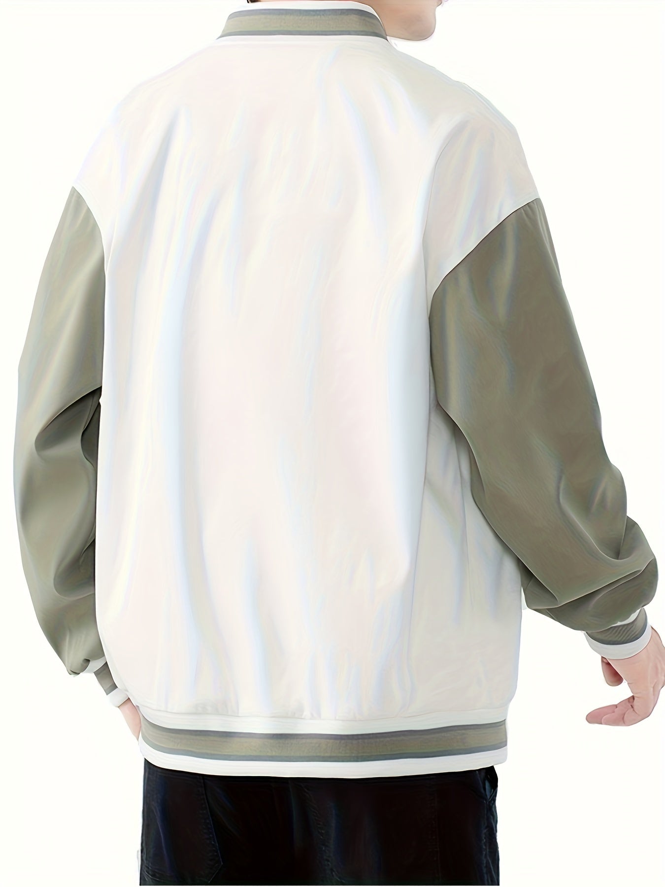 gbolsos Men's Autumn Winter Baseball Jacket Contrast Color Raglan Band Collar Jacket For Males, Men's Clothing, Plus Size