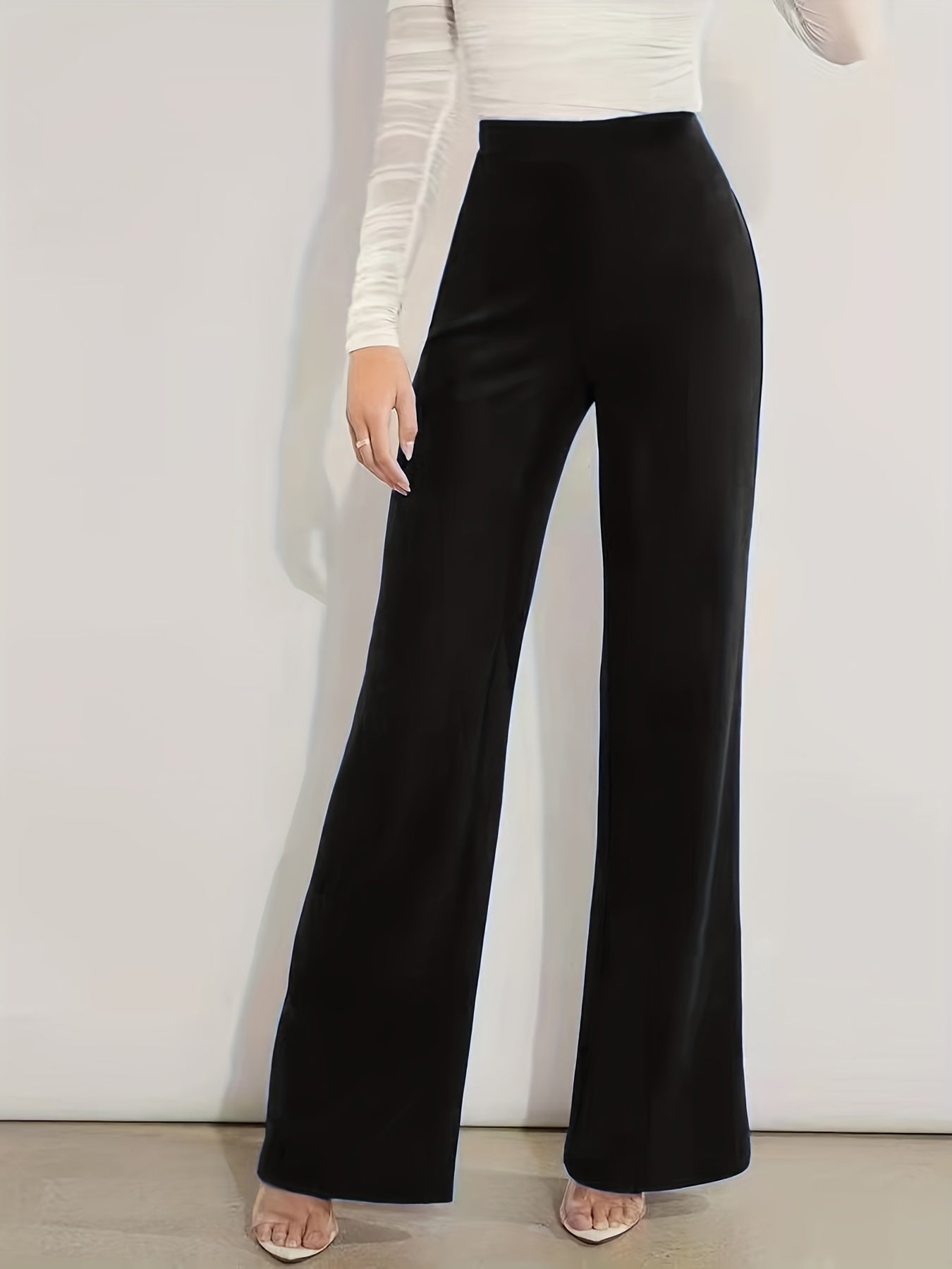 gbolsos Wide Leg High Waist Pants, Versatile Solid Pants For Spring & Summer, Women's Clothing
