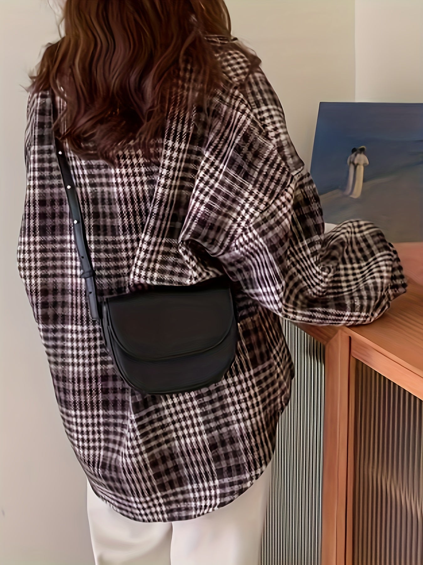 gbolsos Plaid Print Single Breasted Jacket, Versatile Long Sleeve Thermal Outwear, Women's Clothing