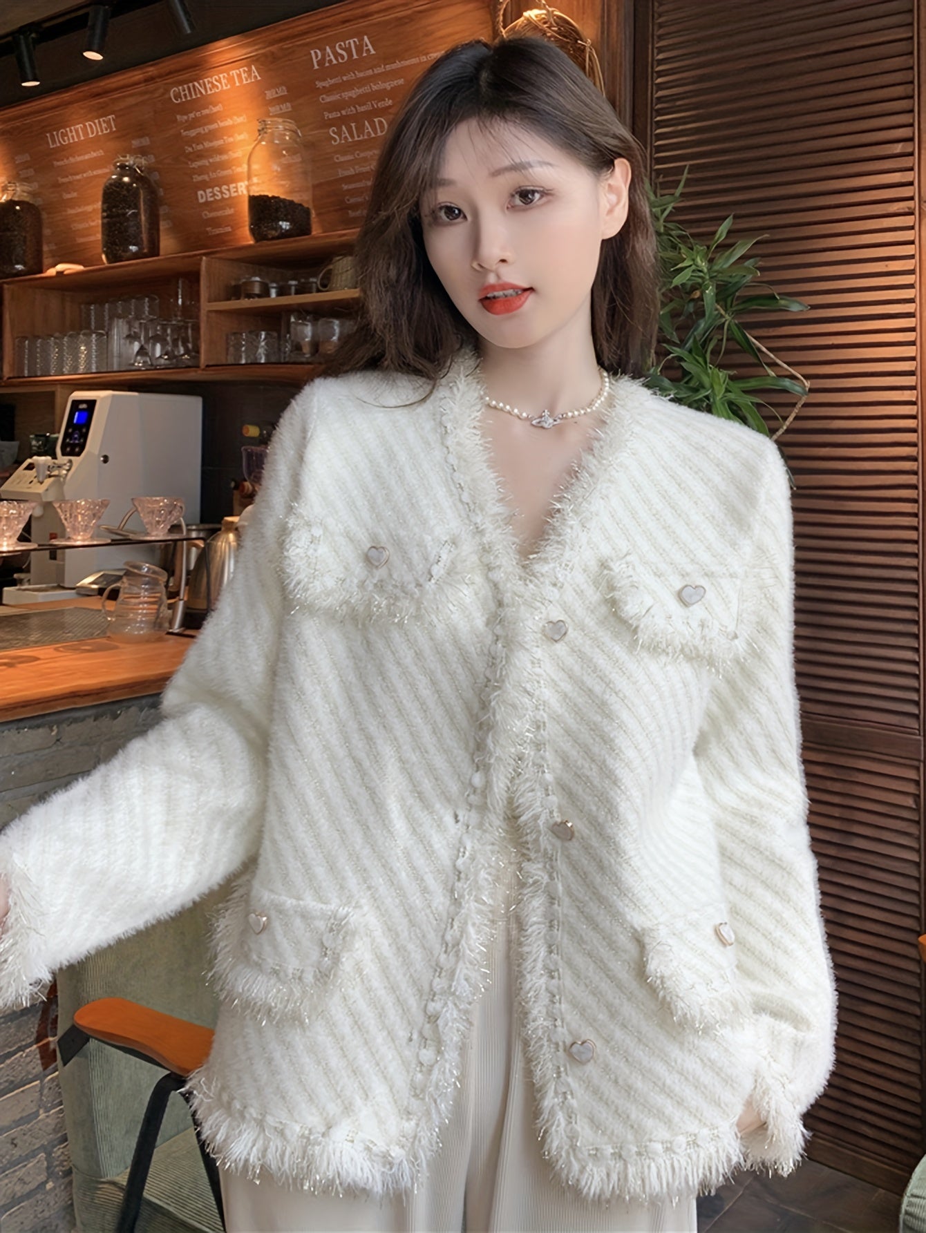 gbolsos Solid Button Front Tassel Cardigan, Elegant Long Sleeve Drop Shoulder Outwear, Women's Clothing