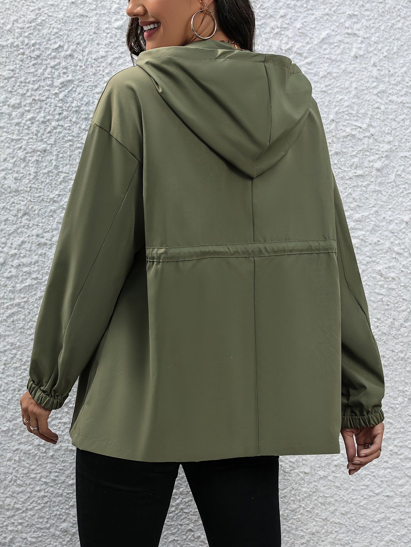 gbolsos Zip Front Hooded Trench Coat, Casual Long Sleeve Coat For Fall & Winter, Women's Clothing