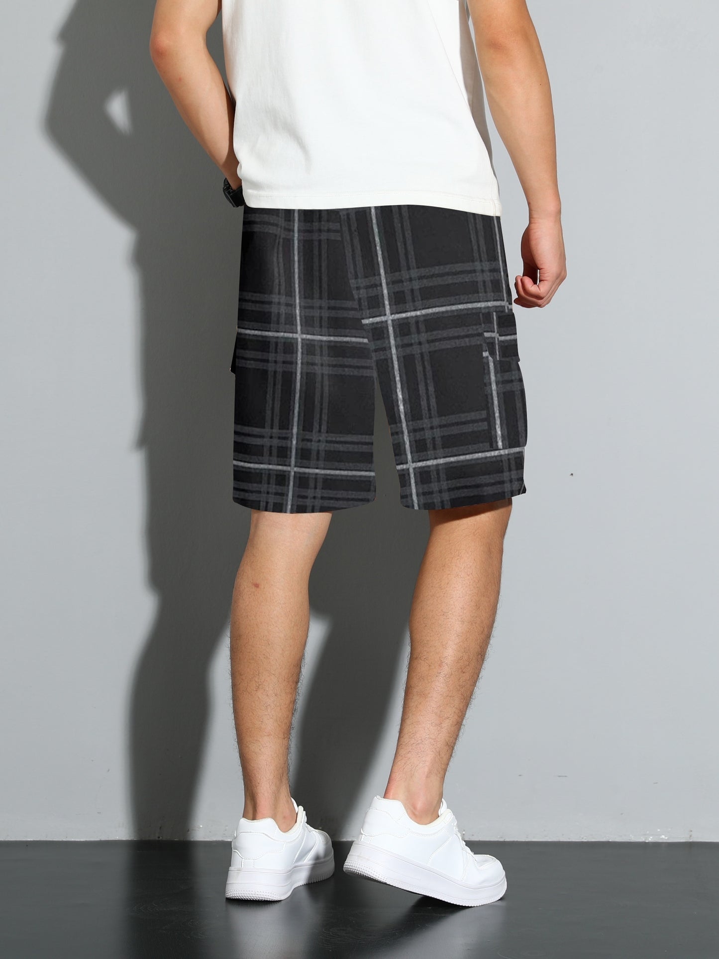 gbolsos Casual Plaid Side Pockets Drawstring Beach Shorts, Men's Cargo Shorts For Summer Outdoor