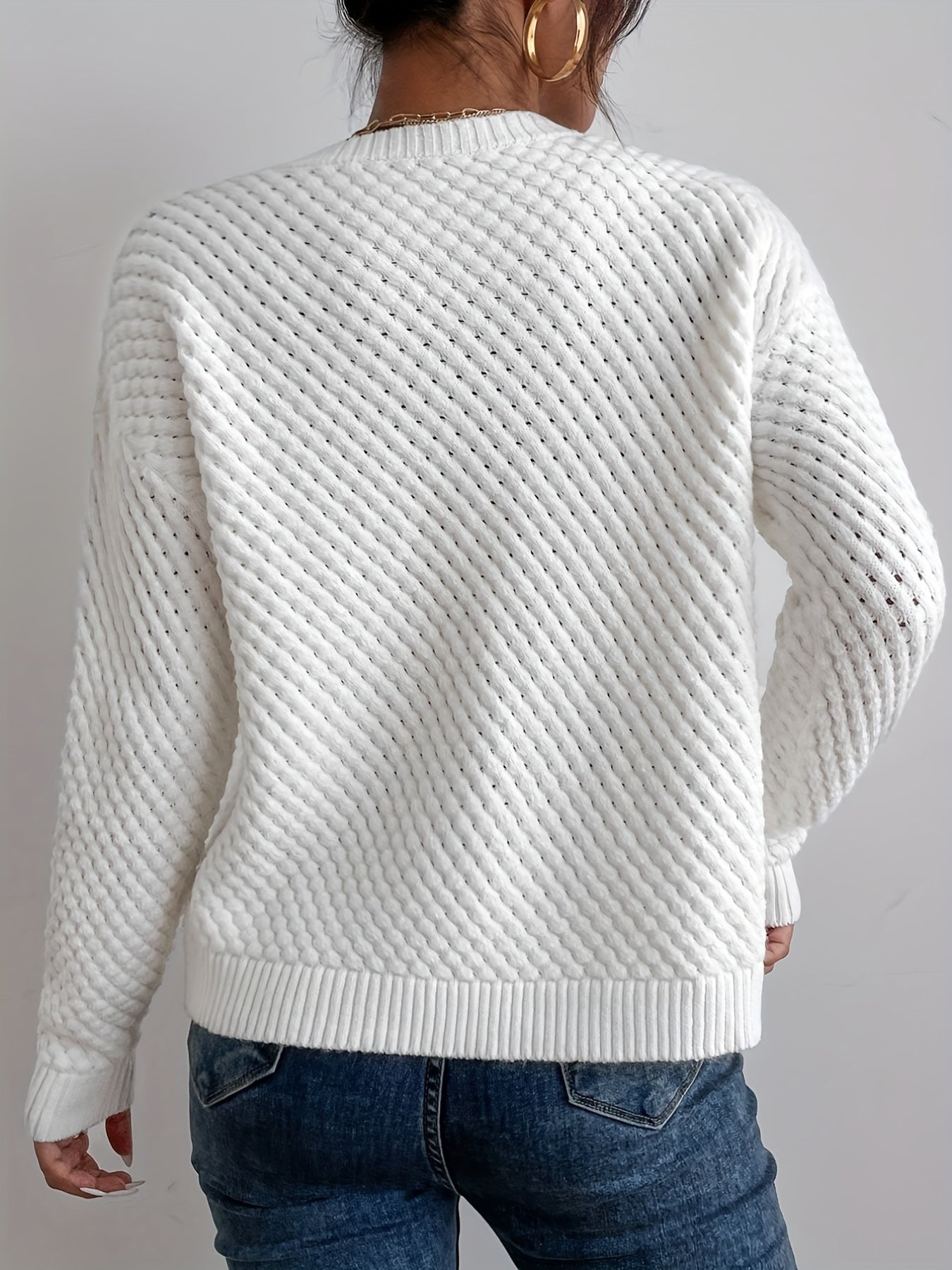 gbolsos Solid Crew Neck Pullover Sweater, Casual Long Sleeve Comfy Sweater, Women's Clothing