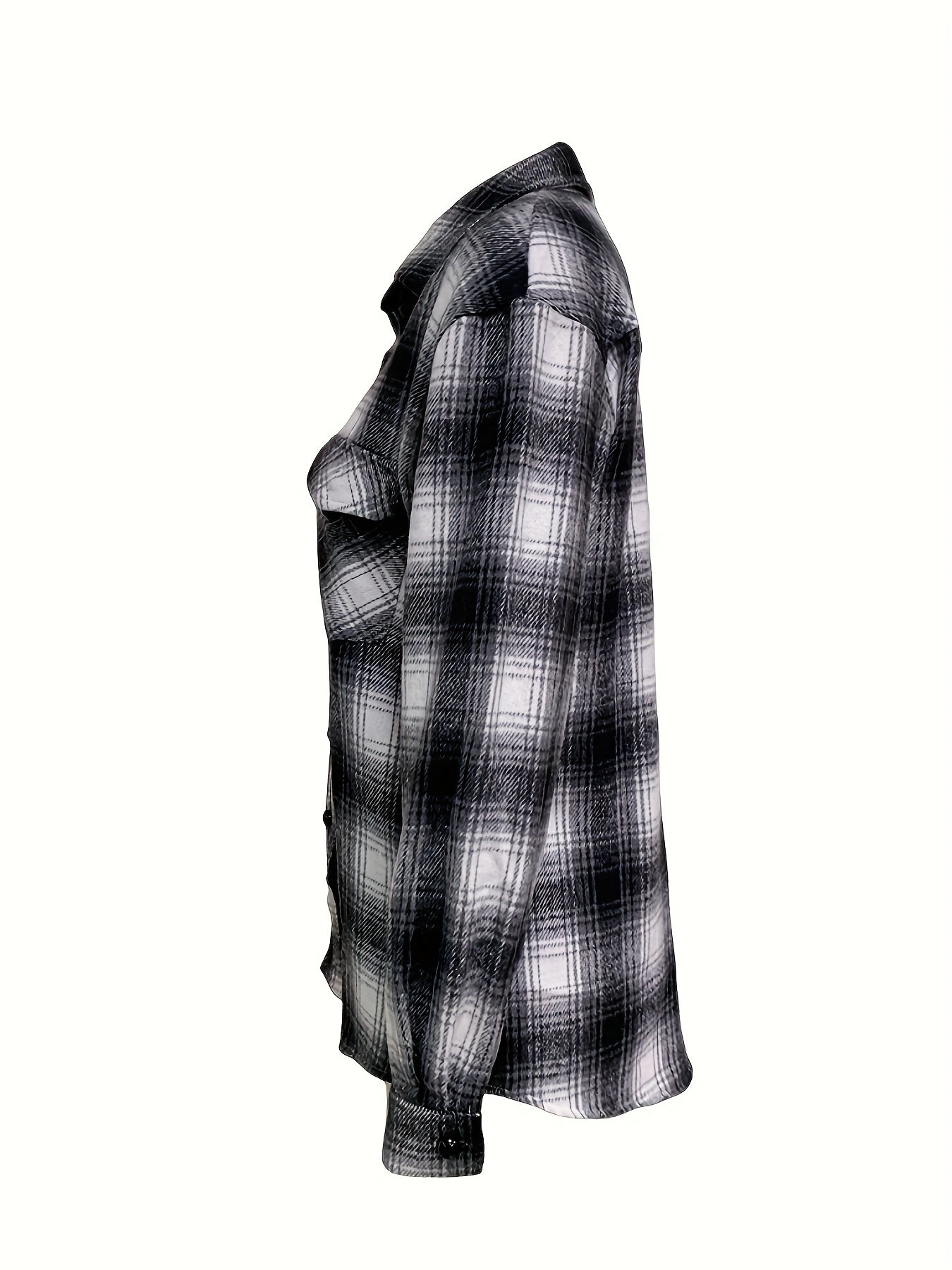 gbolsos Plaid Print Polo Collar Button Shirt, Casual Long Sleeve Shirt For Spring & Fall, Women's Clothing