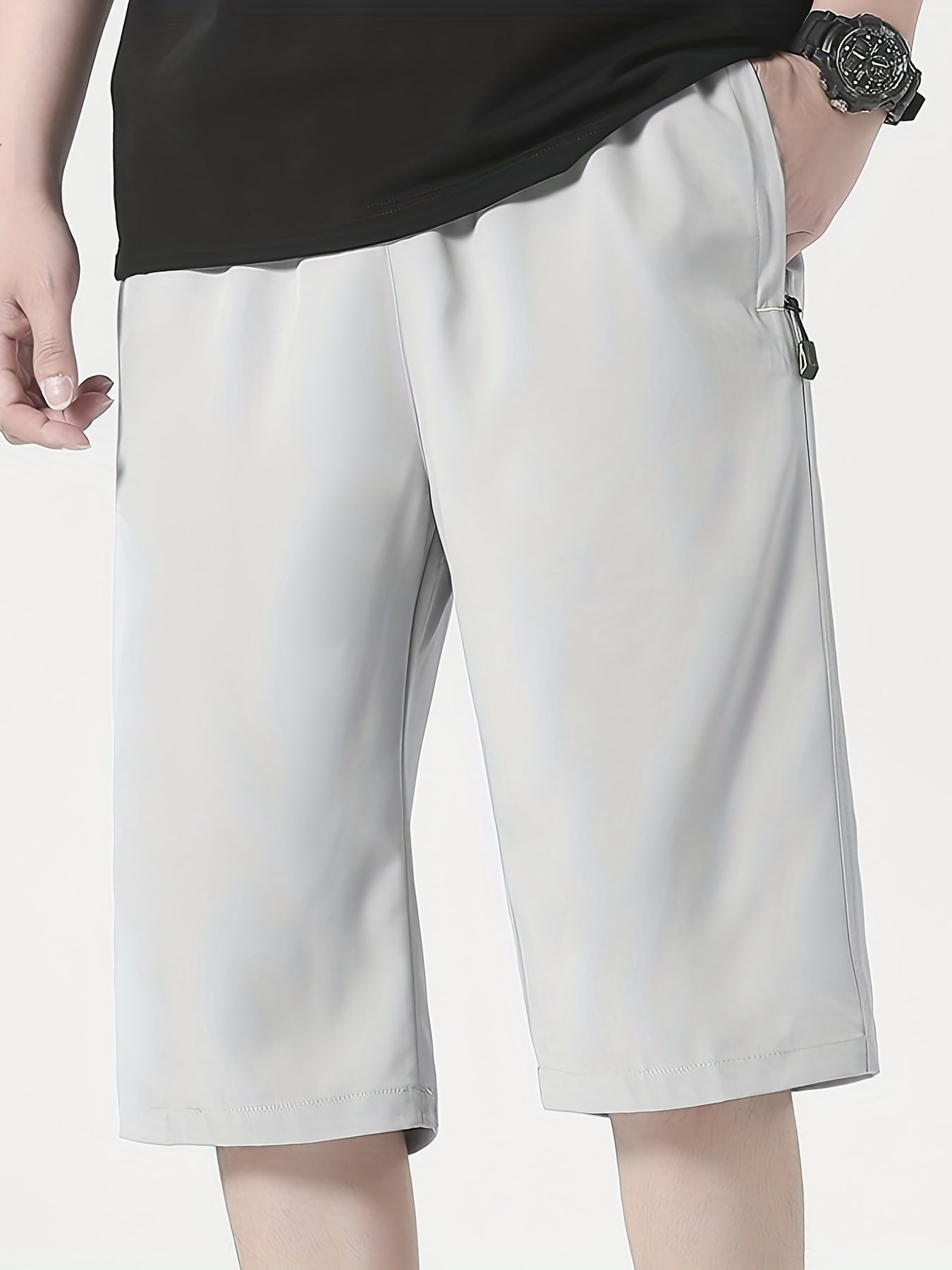 gbolsos Quick Drying Cool Breathable Active Shorts, Men's Casual Stretch Zipper Pockets Shorts For Summer