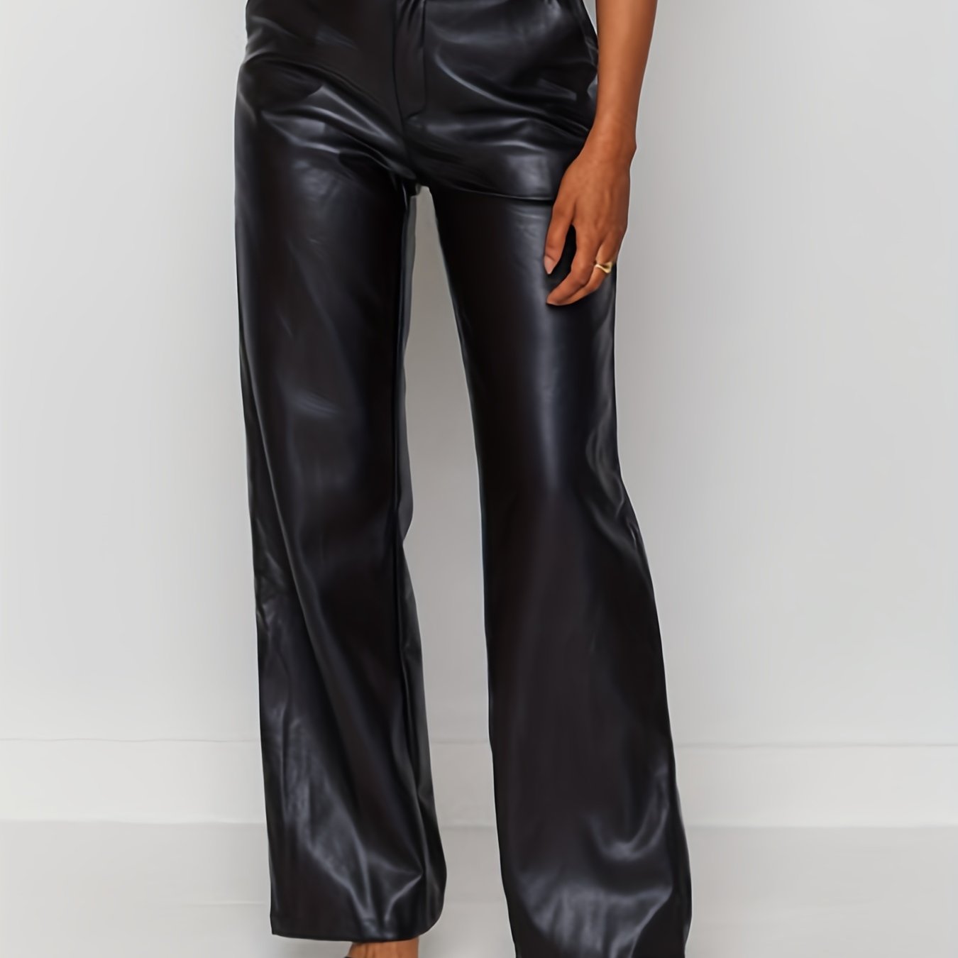gbolsos PU Leather Straight Leg Pants, Casual High Waist Pants, Women's Clothing