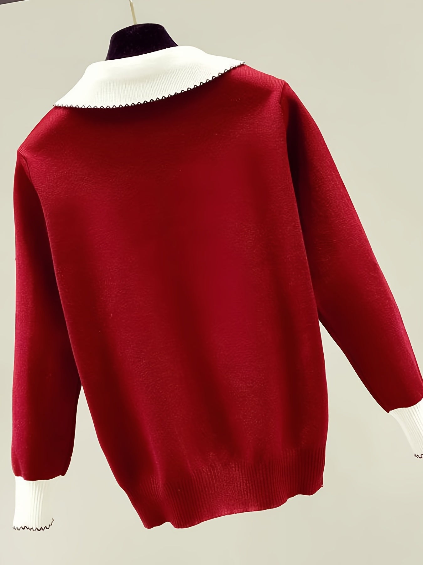 gbolsos Long Sleeve Shirt Collar Sweater, Spring & Fall Elegant Casual Warm Sweater, Women's Clothing