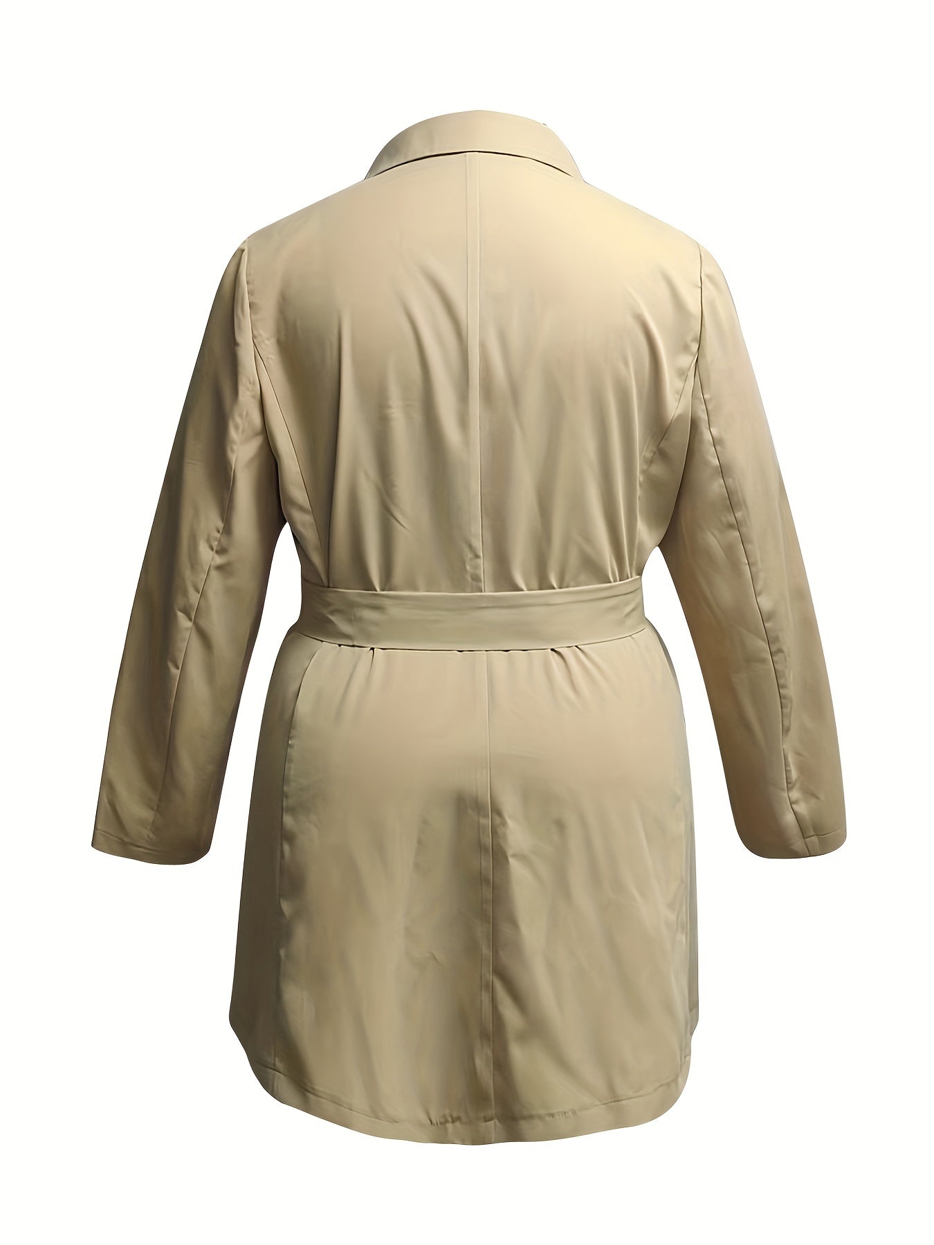 Plus Size Casual Coat, Women's Plus Solid Long Sleeve Lapel Collar Button Up Jacket With Belt