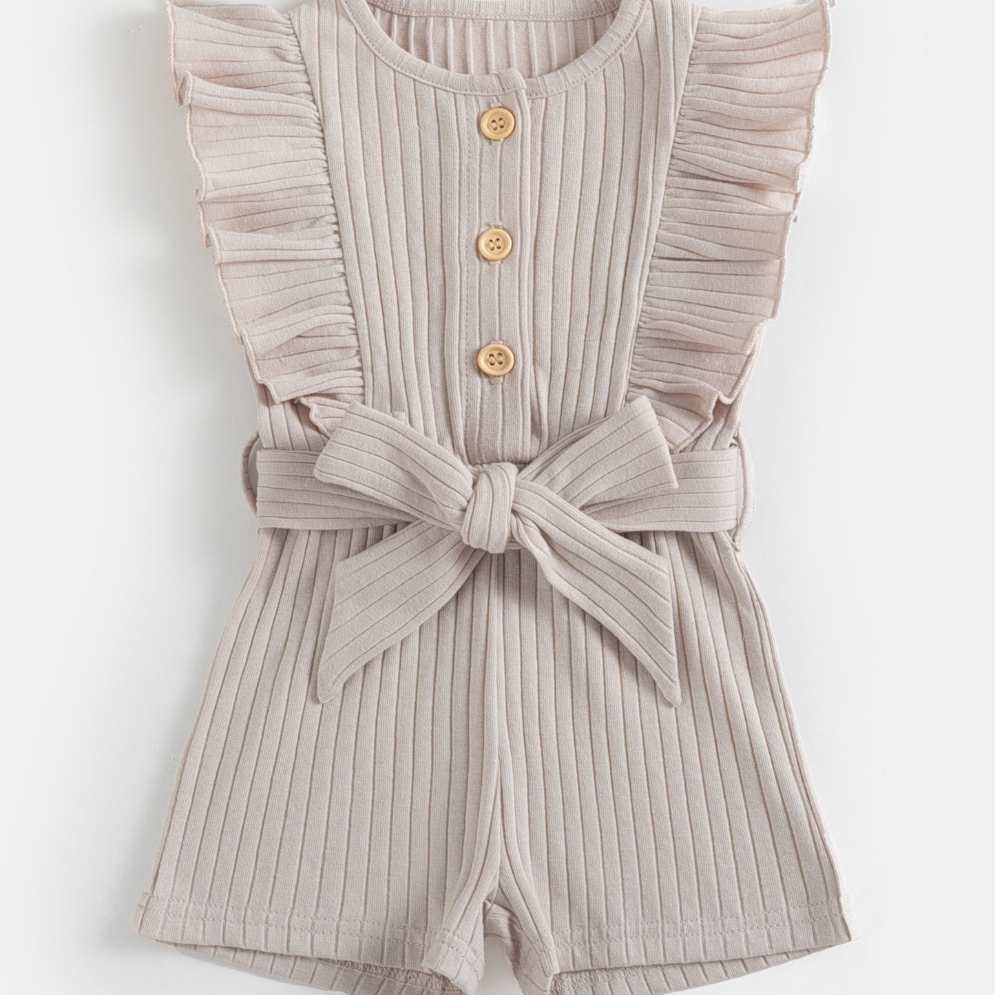 gbolsos Toddler Summer Ruffle Trim Button Bodysuit With Belt, Baby's Comfy Casual Clothes
