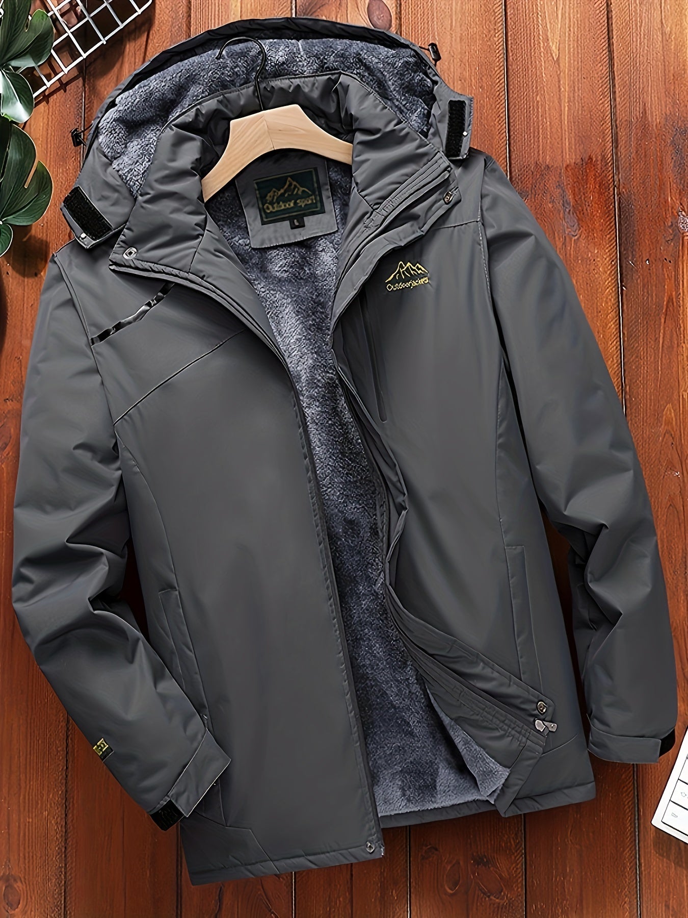 gbolsos Men's Fleece Zip Up Hooded Jacket, Casual Sports Trench Coat