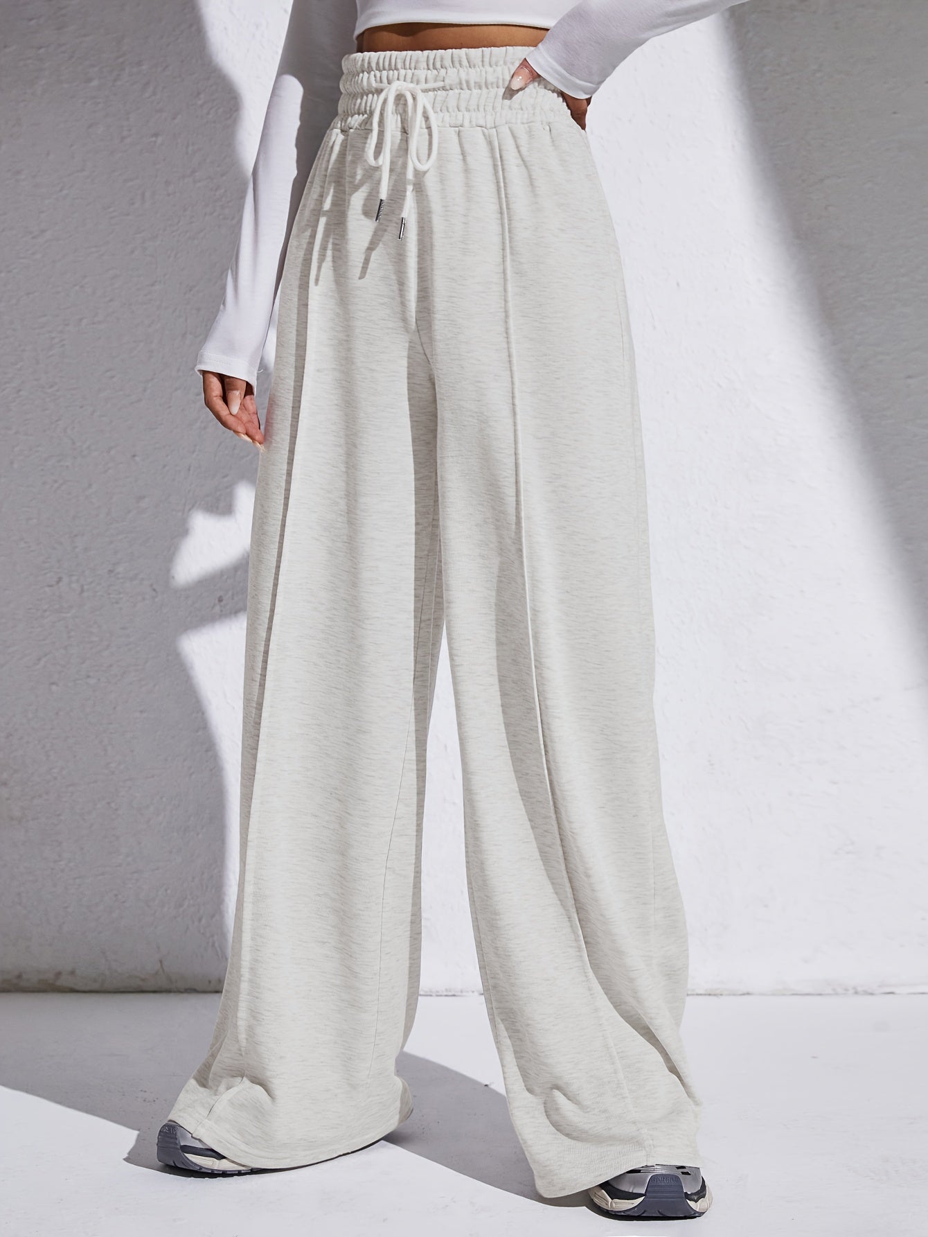 Solid Drawstring Elastic Waist Wide Leg Pants, Casual Loose Pants For Spring & Fall, Women's Clothing