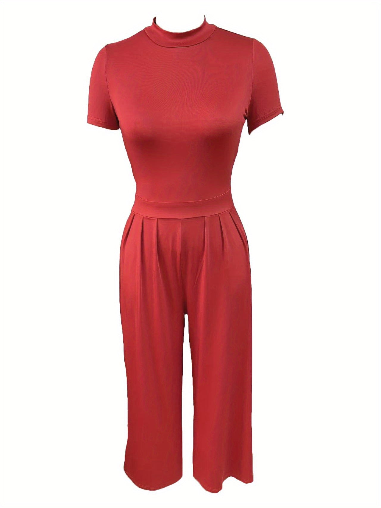 gbolsos Versatile Solid Jumpsuit, Casual Crew Neck Short Sleeve Palazzo Jumpsuit, Women's Clothing