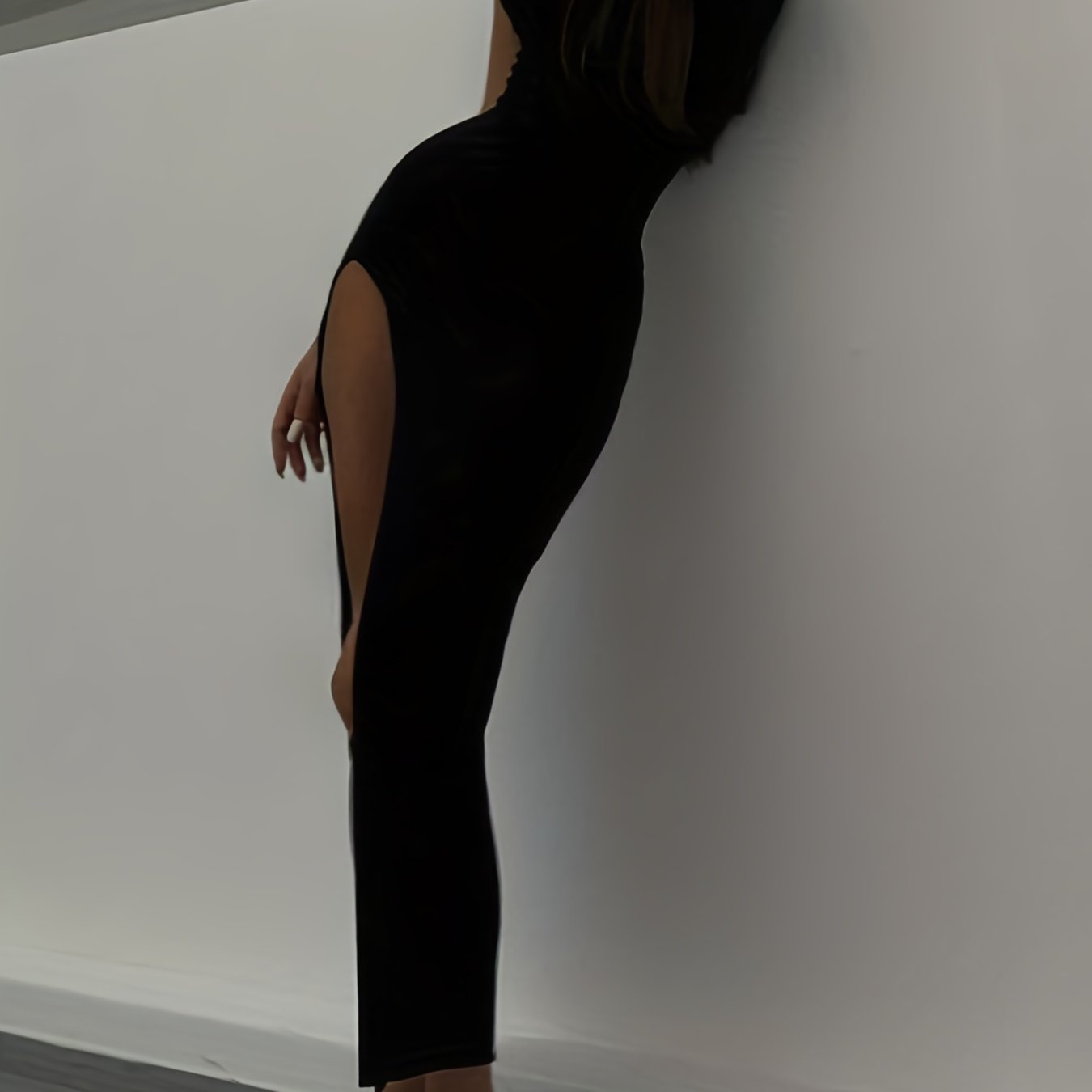 High Neck Bodycon Dress, Sleeveless Side Slit Casual Dress For Summer & Spring, Women's Clothing