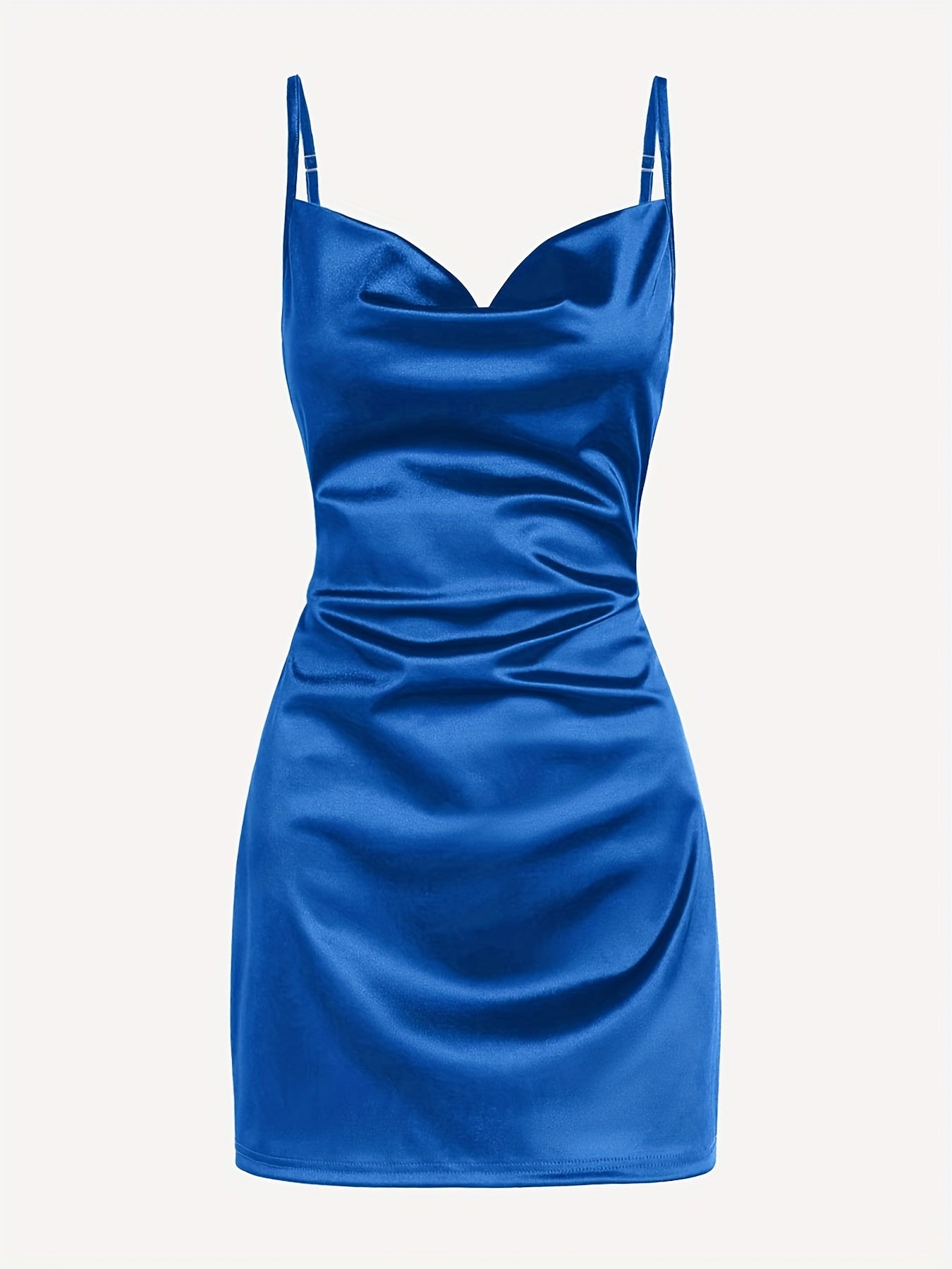 Solid Cowl Neck Spaghetti Dress, Sexy Tie Back Bodycon Cami Dress For Summer, Women's Clothing