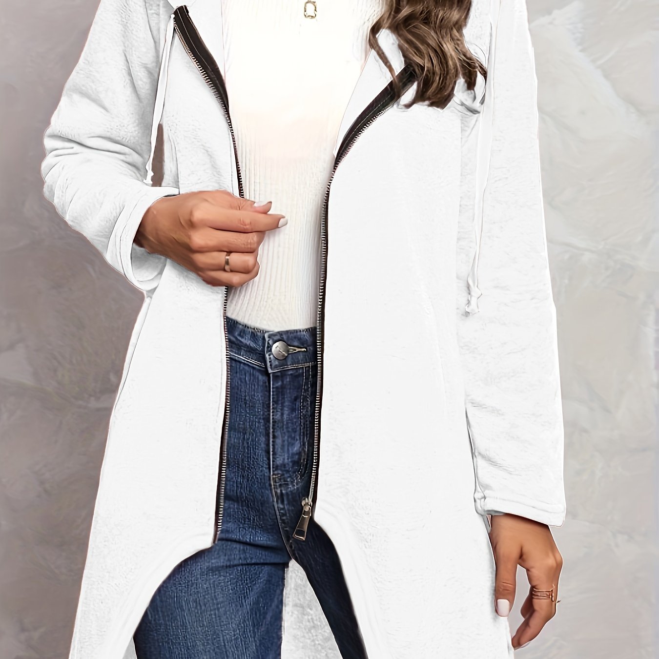 Solid Zip Up Long Sleeve Hoodie, Casual Long Sleeve Drawstring Hoodies Sweatshirt, Women's Clothing