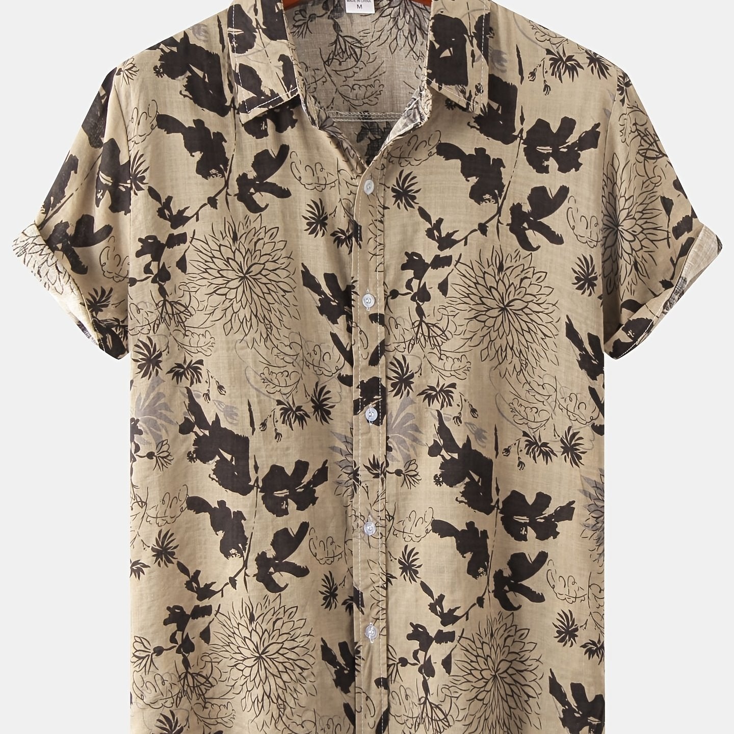 gbolsos Men's Casual Cotton Leaf And Flower Graphic Short Sleeve Shirt, Male Clothes For Summer