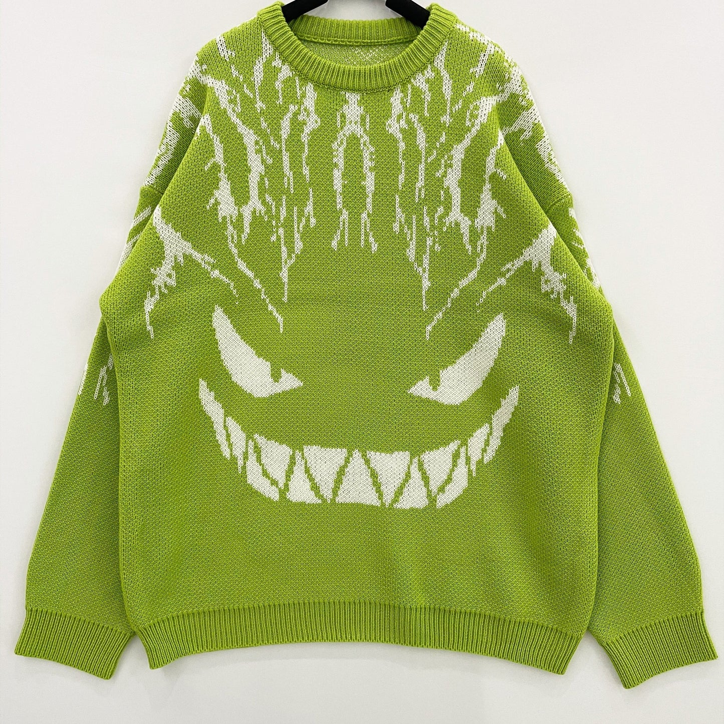 gbolsos Plus Size Men's Sweater Grimace Graphic Print Loose Dark Department Little Devil Jacquard Round Neck Pullover