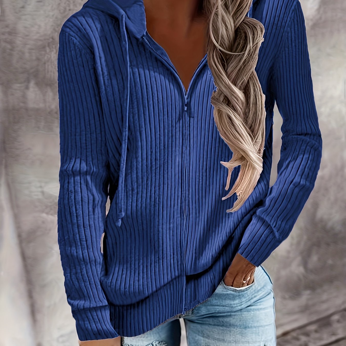 Zip Up Drawstring Hoodies, Casual Soldi Long Sleeve Sweatshirt, Women's Clothing