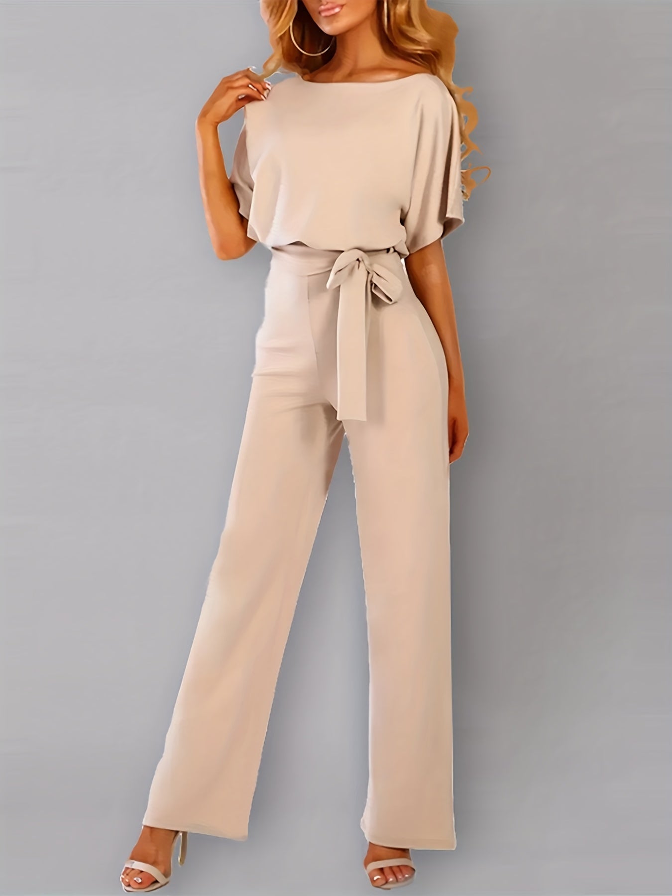 kkboxly Batwing Sleeve Belted Jumpsuit, Solid Casual Jumpsuit, Women's Clothing