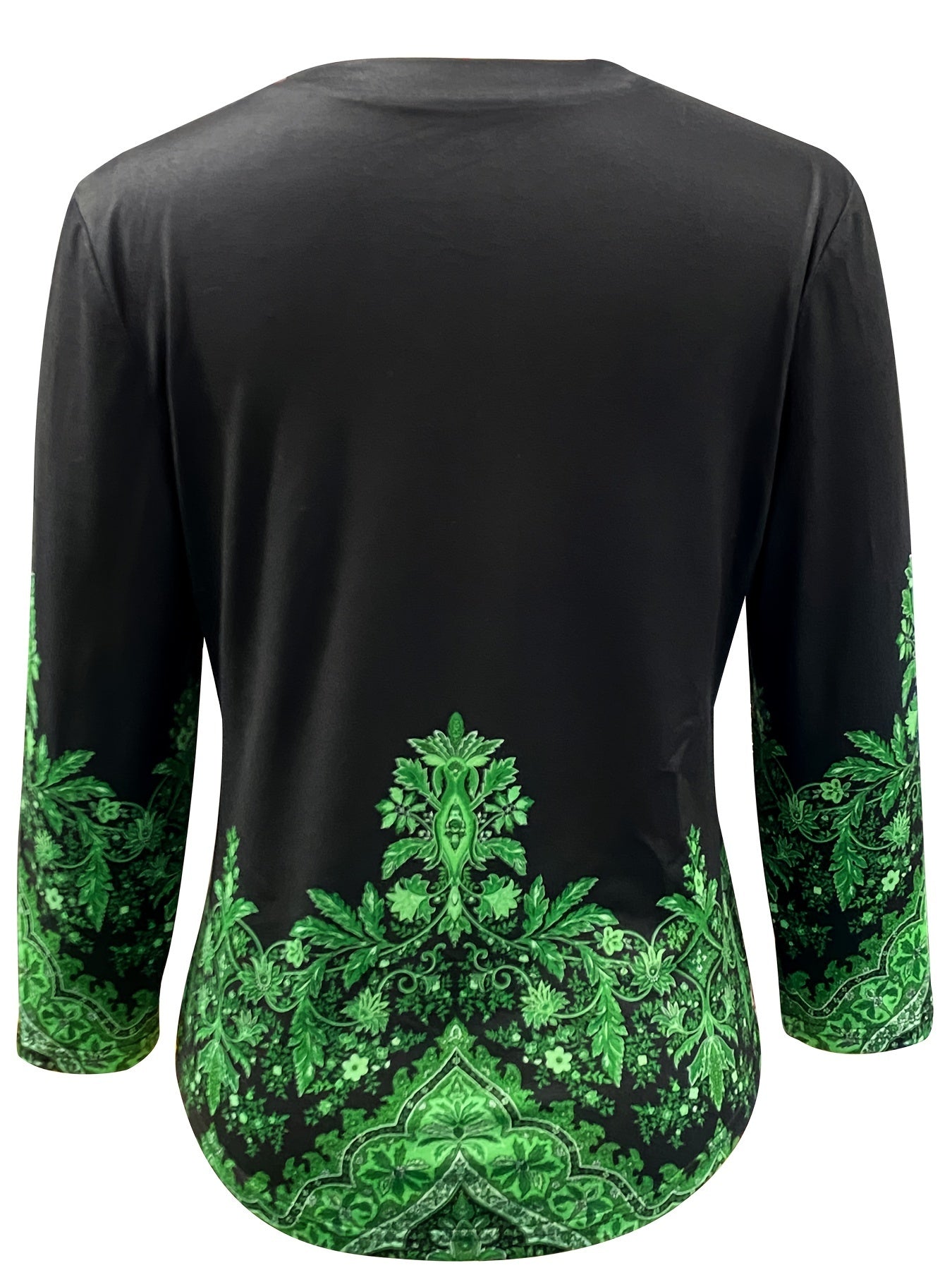 gbolsos Vintage Floral Long Sleeve T-Shirt, Crew Neck Casual Top For Fall & Spring, Women's Clothing