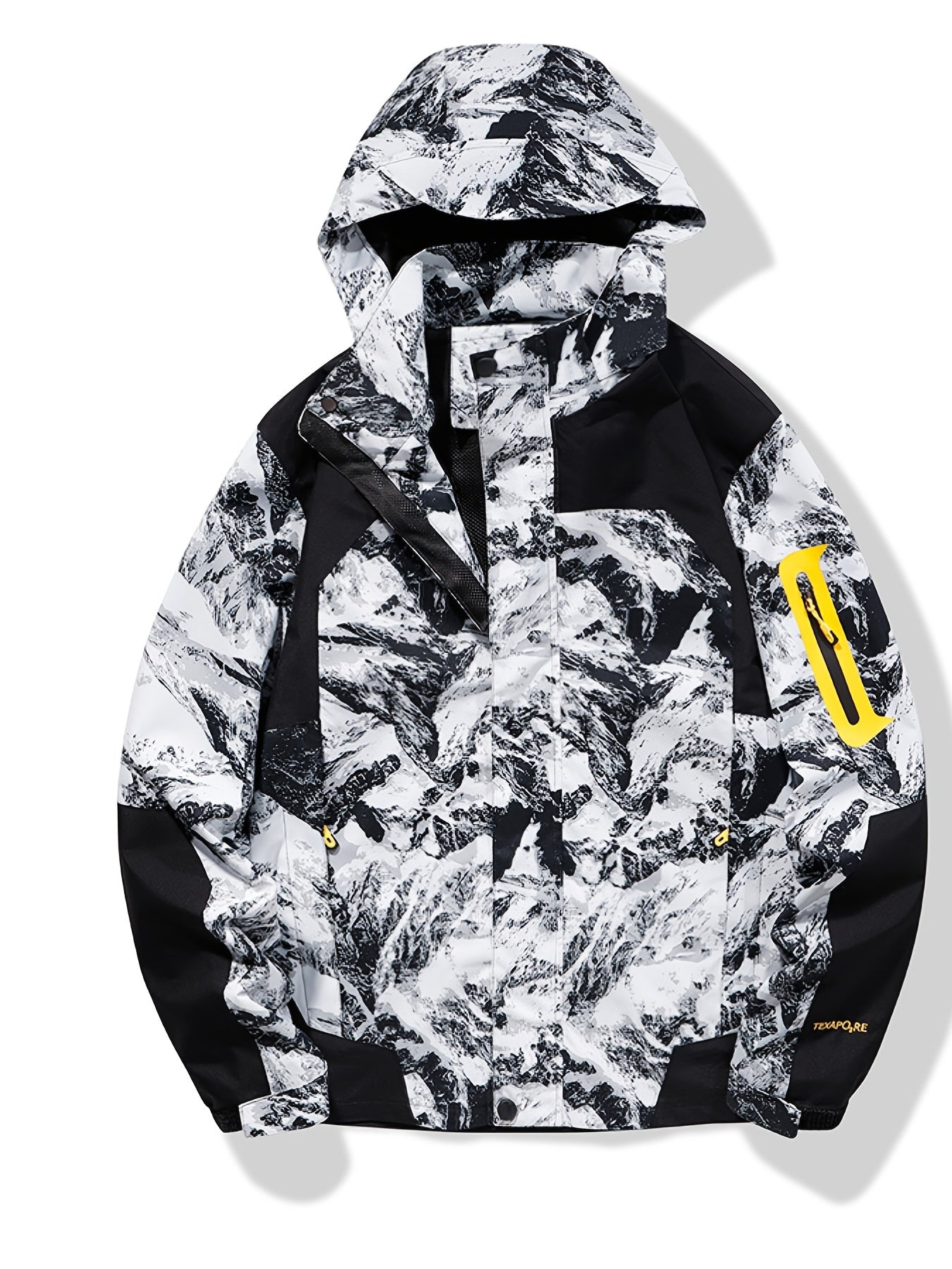 gbolsos Mountain Pattern Windbreaker Hooded Jacket, Men's Casual Zipper Pockets Jacket For Outdoor Activities