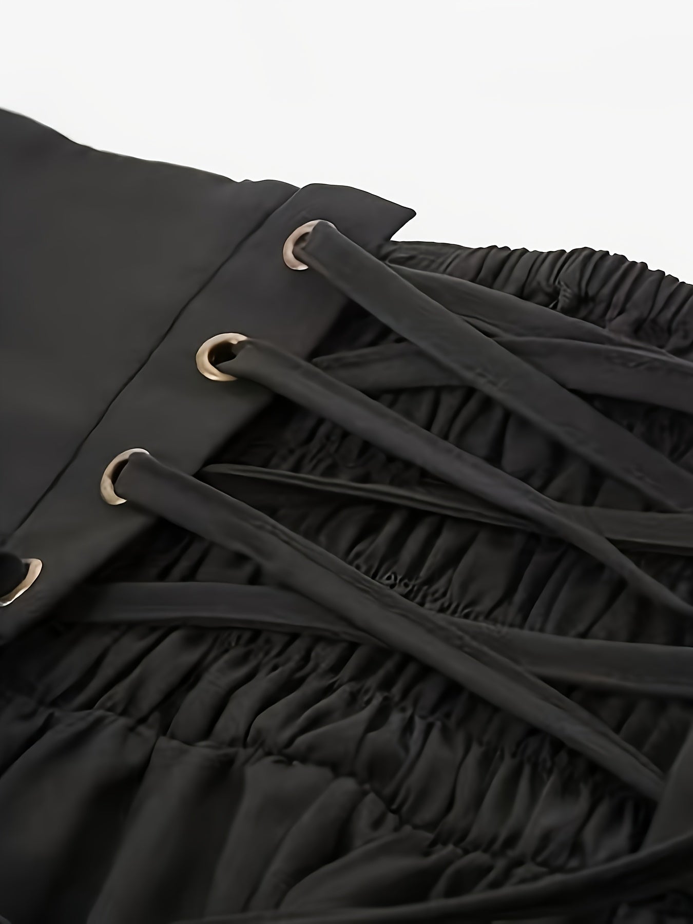 gbolsos Solid High Waist Button Decor Skirt, Casual A-line Ruffle Hem Lace Up Skirt, Women's Clothing