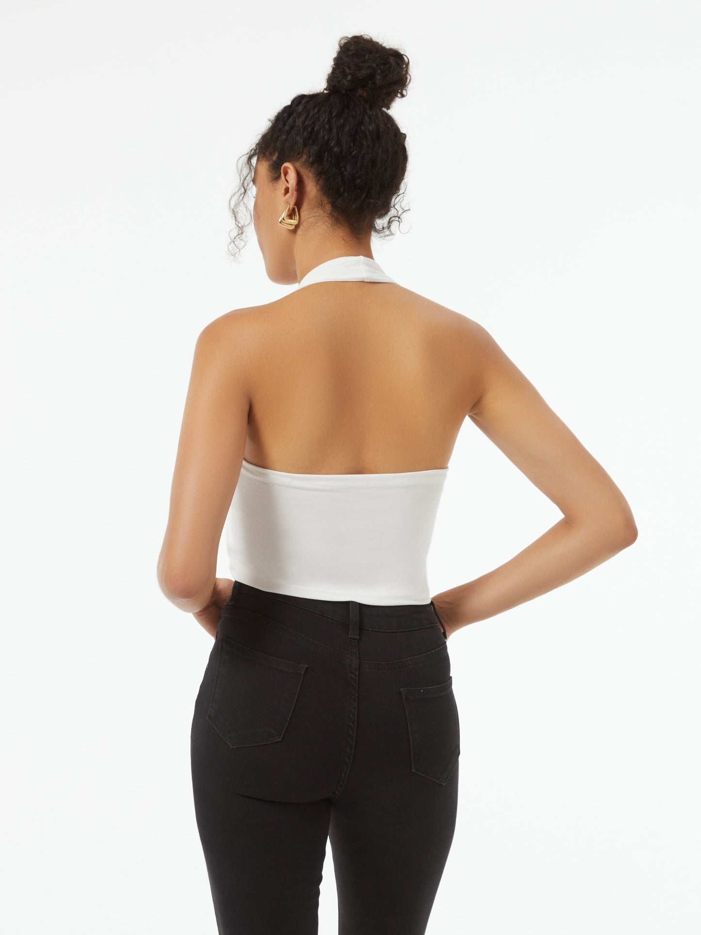 Solid Halter Neck Crop Top, Sexy Backless Halter Top For Summer, Women's Clothing
