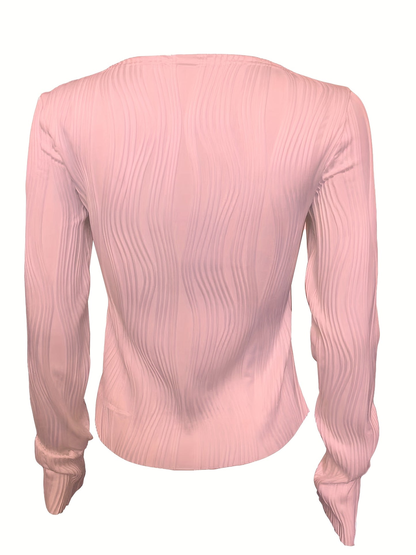 kkboxly Solid Textured Slim T-Shirt, Casual Long Sleeve T-Shirt For Spring & Fall, Women's Clothing