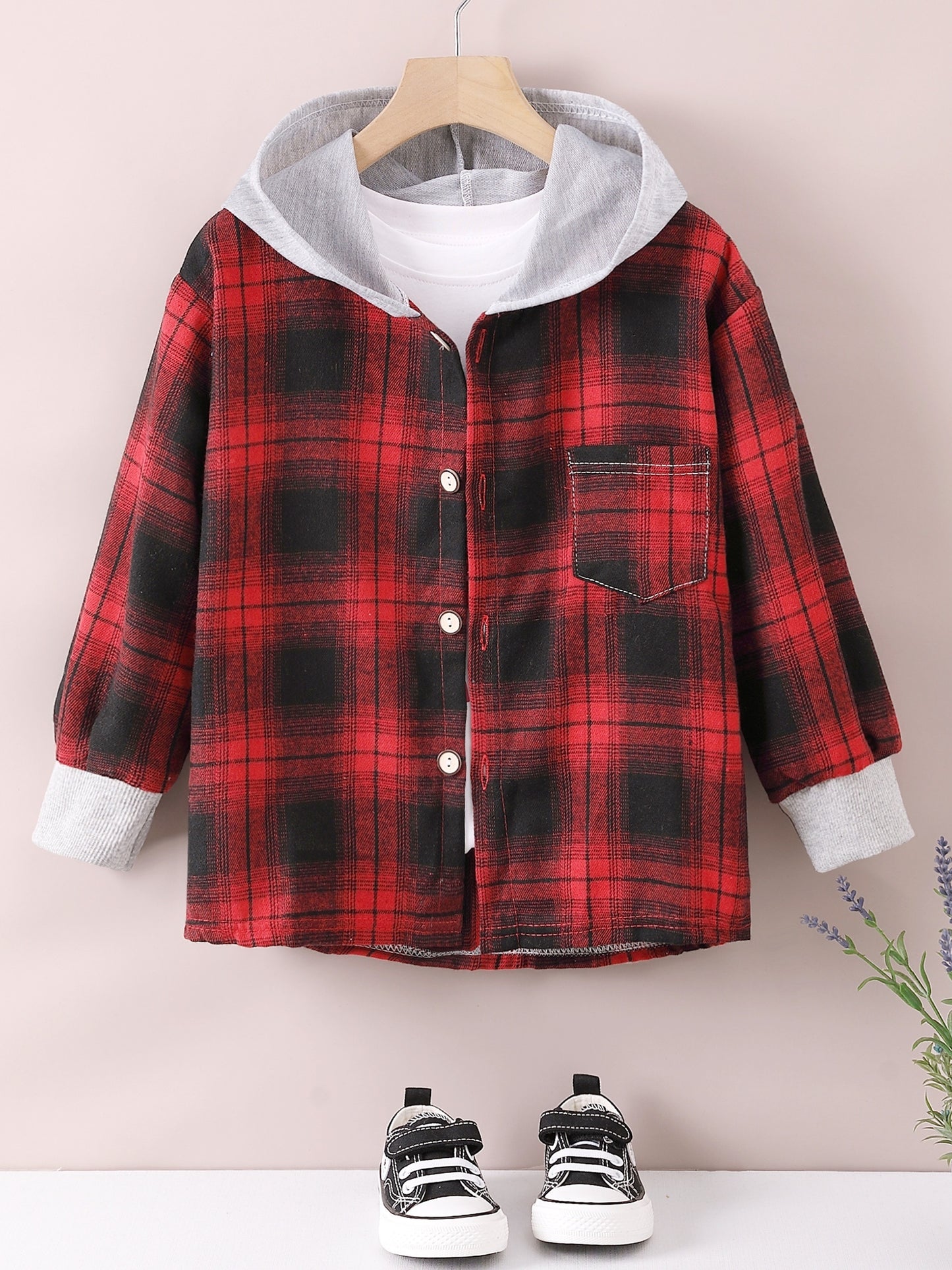 gbolsos Boys Fashion Plaid Hooded Jacket, Long Sleeve Button Down Hooded Jacket, Kids Clothing