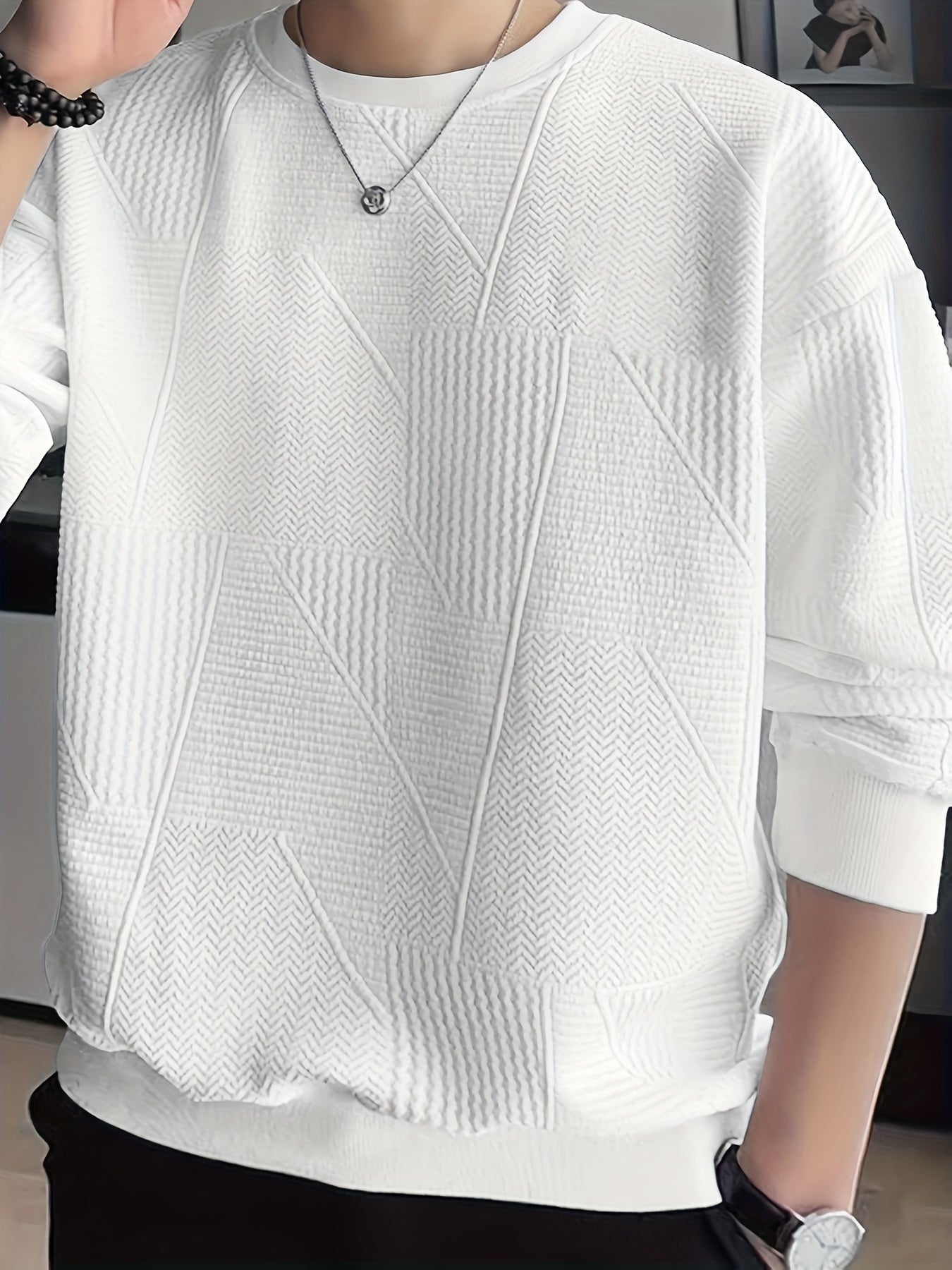 gbolsos Men's Crew Neck Long Sleeve Sweatshirt, Casual Wear, Solid Pullover, Men's Clothing For Spring Fall Winter